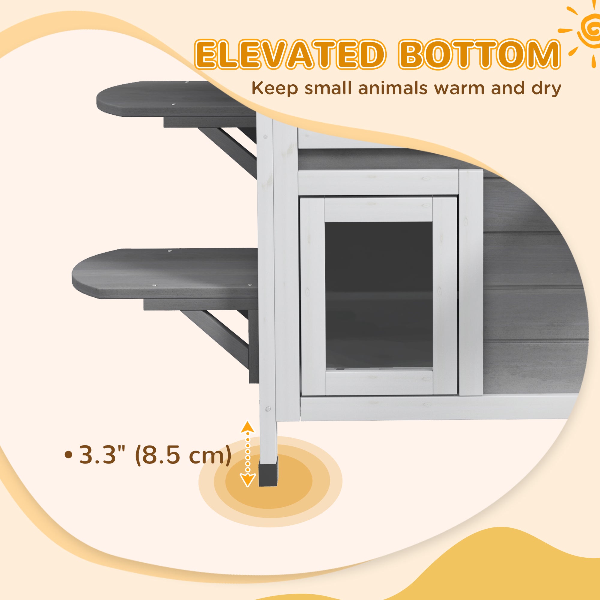 2-Storey Outdoor Cat House, Wooden Catio with Openable Roof, Lounge Space, Fun Entrances, for Feral Cats, Grey