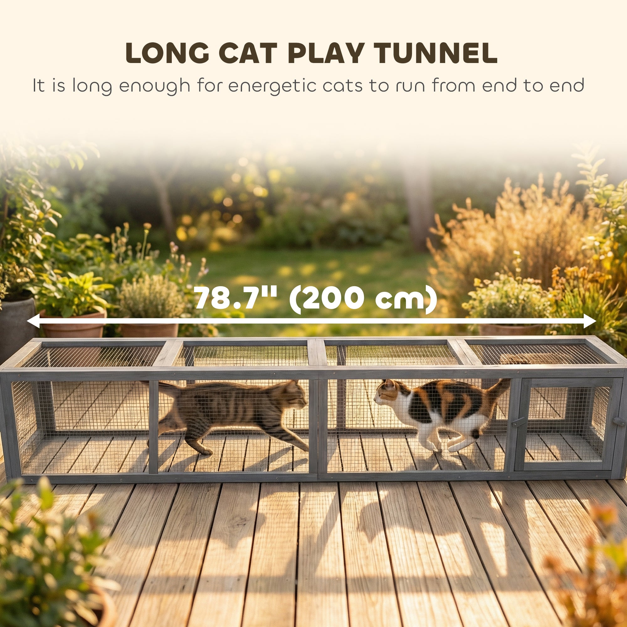 79" Long Cat Tunnel, Cat shelter L- Shape with Extendable Design for Indoor/Outdoor Use with Removable Door, Light Grey