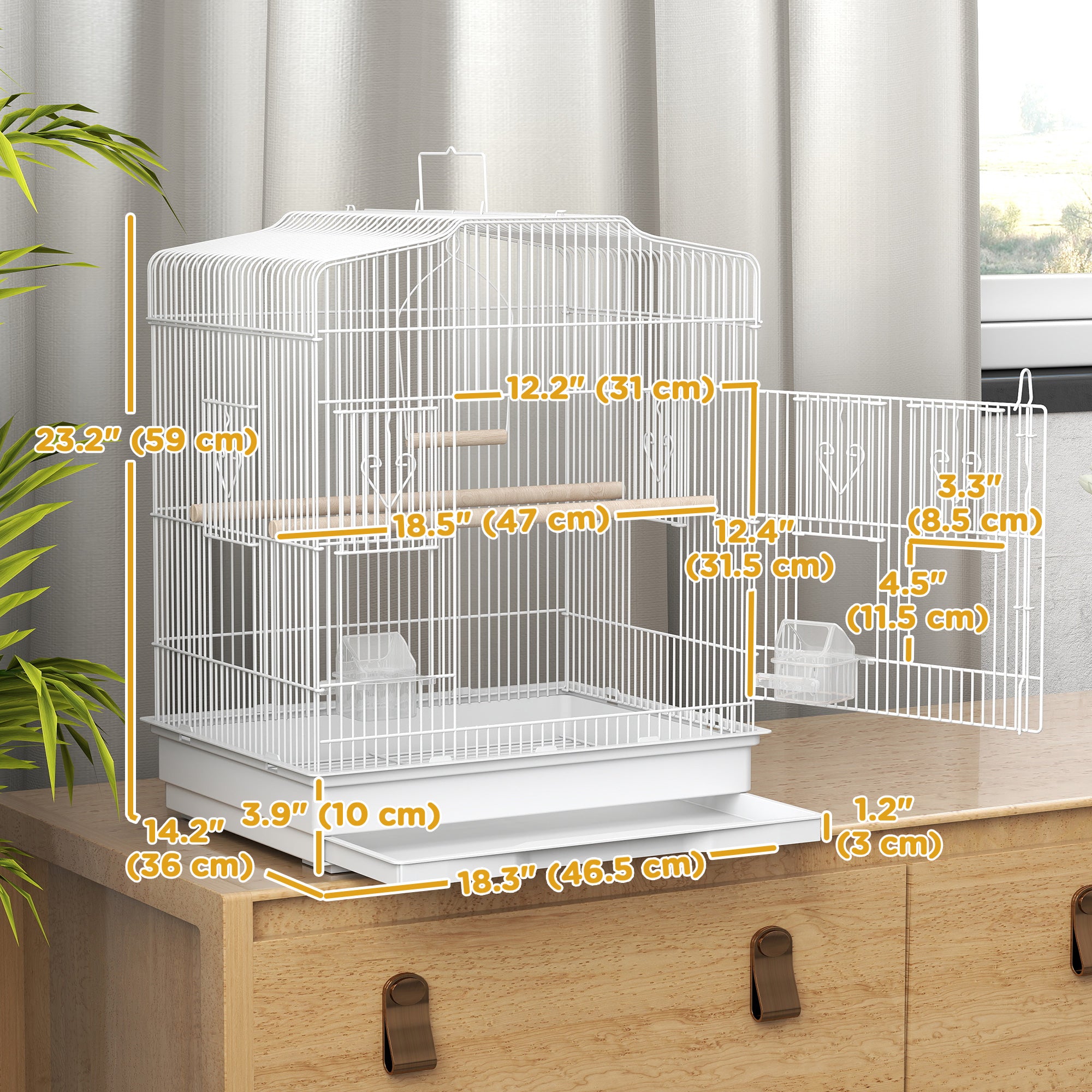 23" Bird Cage, Finches Canaries, Parrot Cage with Doors Perches, 2 Feeder Pet Supplies, White