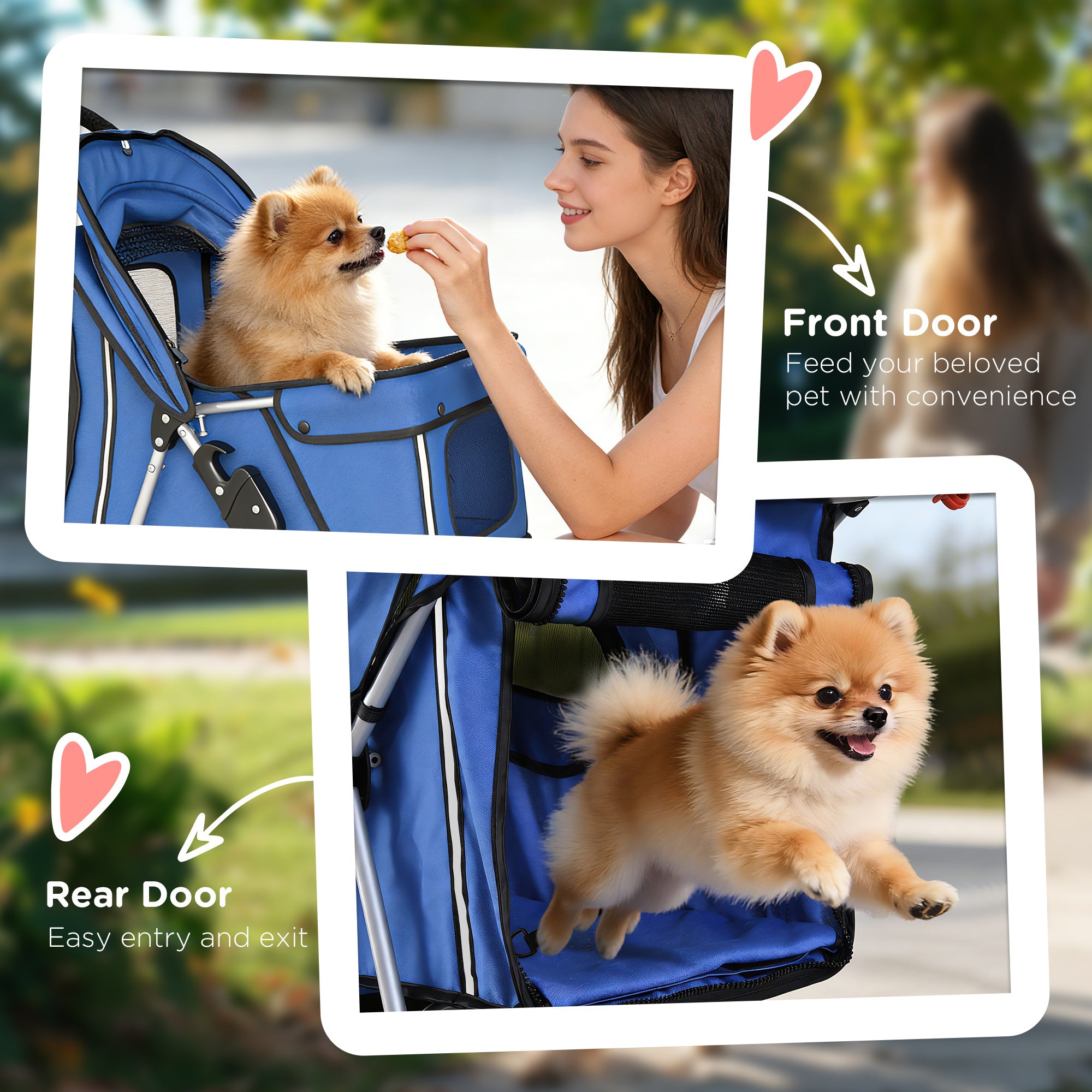 3 Wheels Foldable Dog Stroller with Storage Basket, Adjustable Canopy, Cupholder for Miniature and Small Dogs, Blue