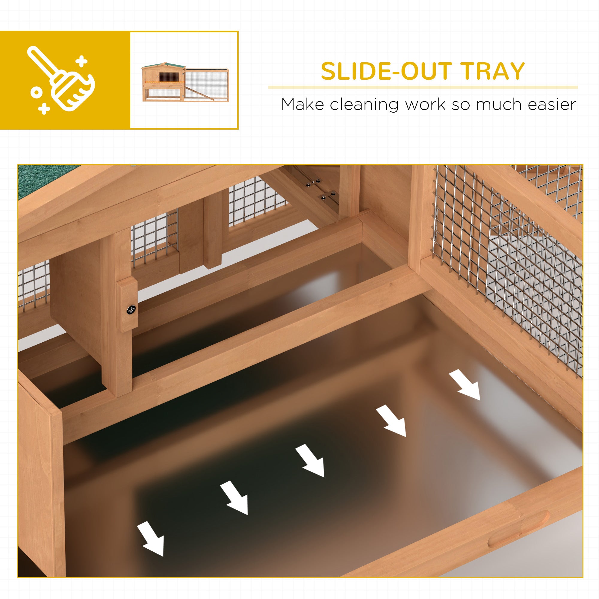 Clapier à lapins à 2 niveaux de 62'' L, cage et maison pour petits animaux avec bac amovible, enclos détachable et rampe, pour intérieur et extérieur, naturel