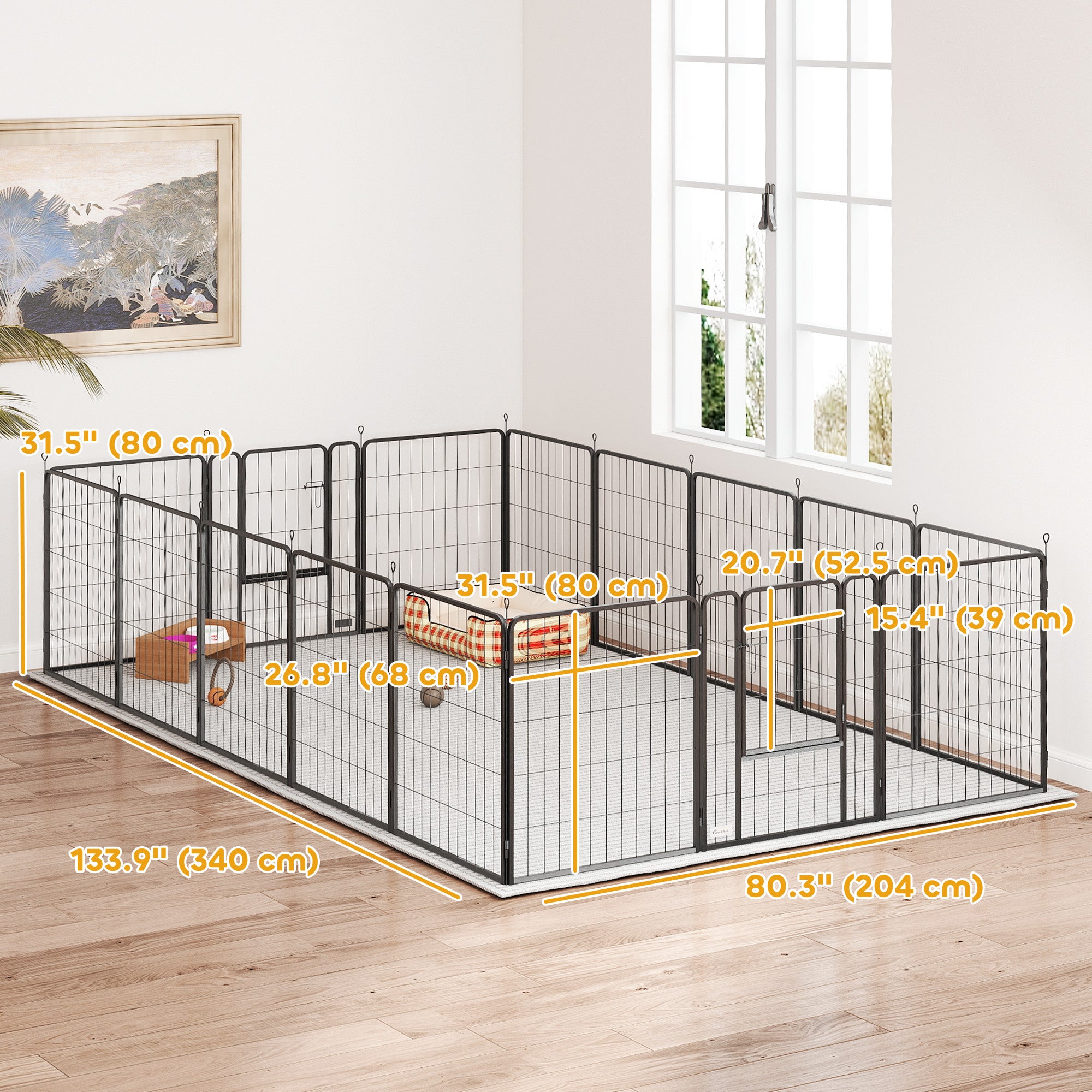 16 Panels Dog Playpen with Strap, Portable & DIY, for Medium Dogs, for Yard, RV, Camping, Garden, 31.5" H