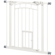 Auto-Close Pet Gate, Stair Gate with Cat Door, Double Locking for Doorways Hallways Stairs, Fits 29"-31.5" Wide, White