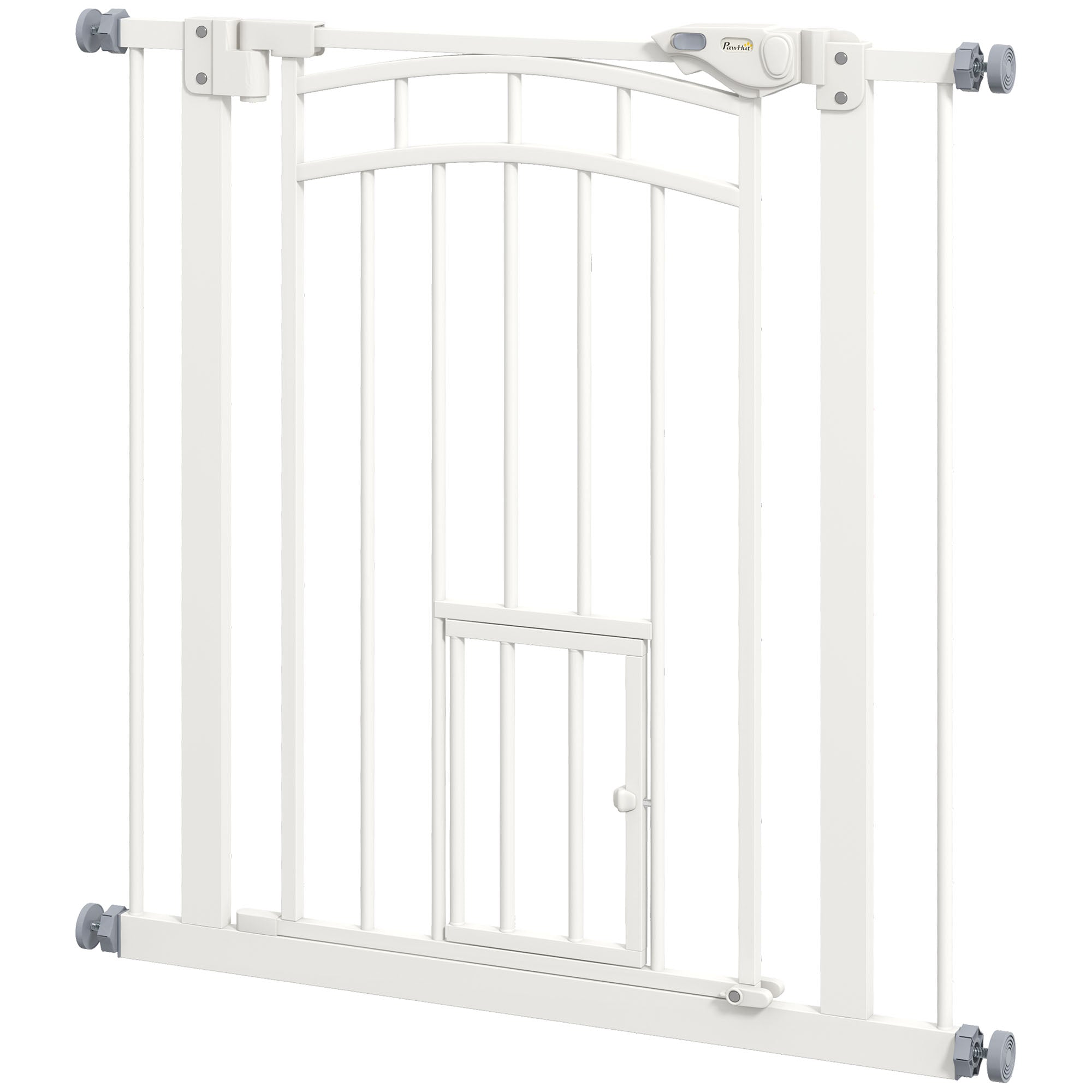 Auto-Close Pet Gate, Stair Gate with Cat Door, Double Locking for Doorways Hallways Stairs, Fits 29"-31.5" Wide, White