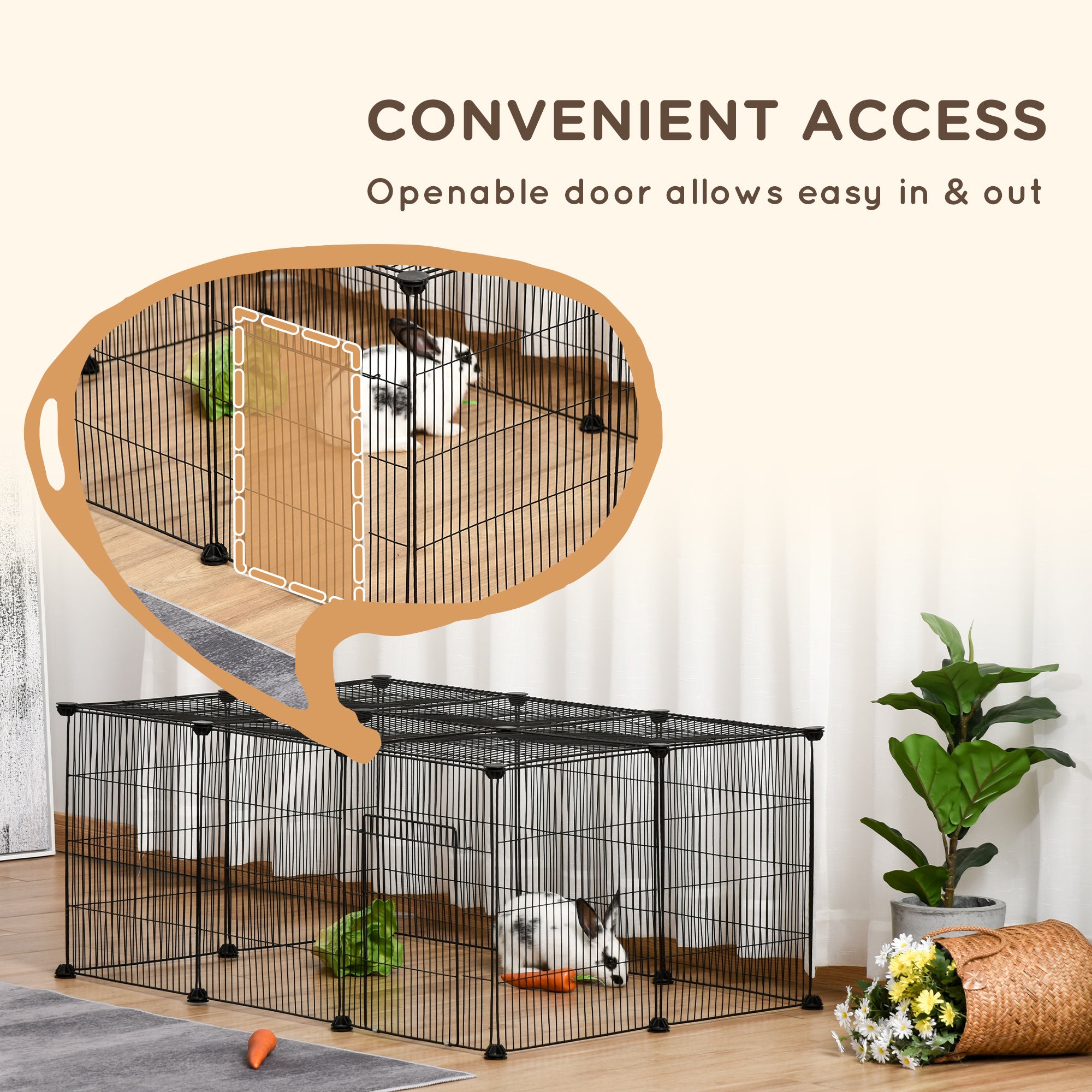 Small Animal Cage for Bunny, Guinea Pig, Chinchilla, Hedgehog, Portable Pet Enclosure with Door, 16 Panels