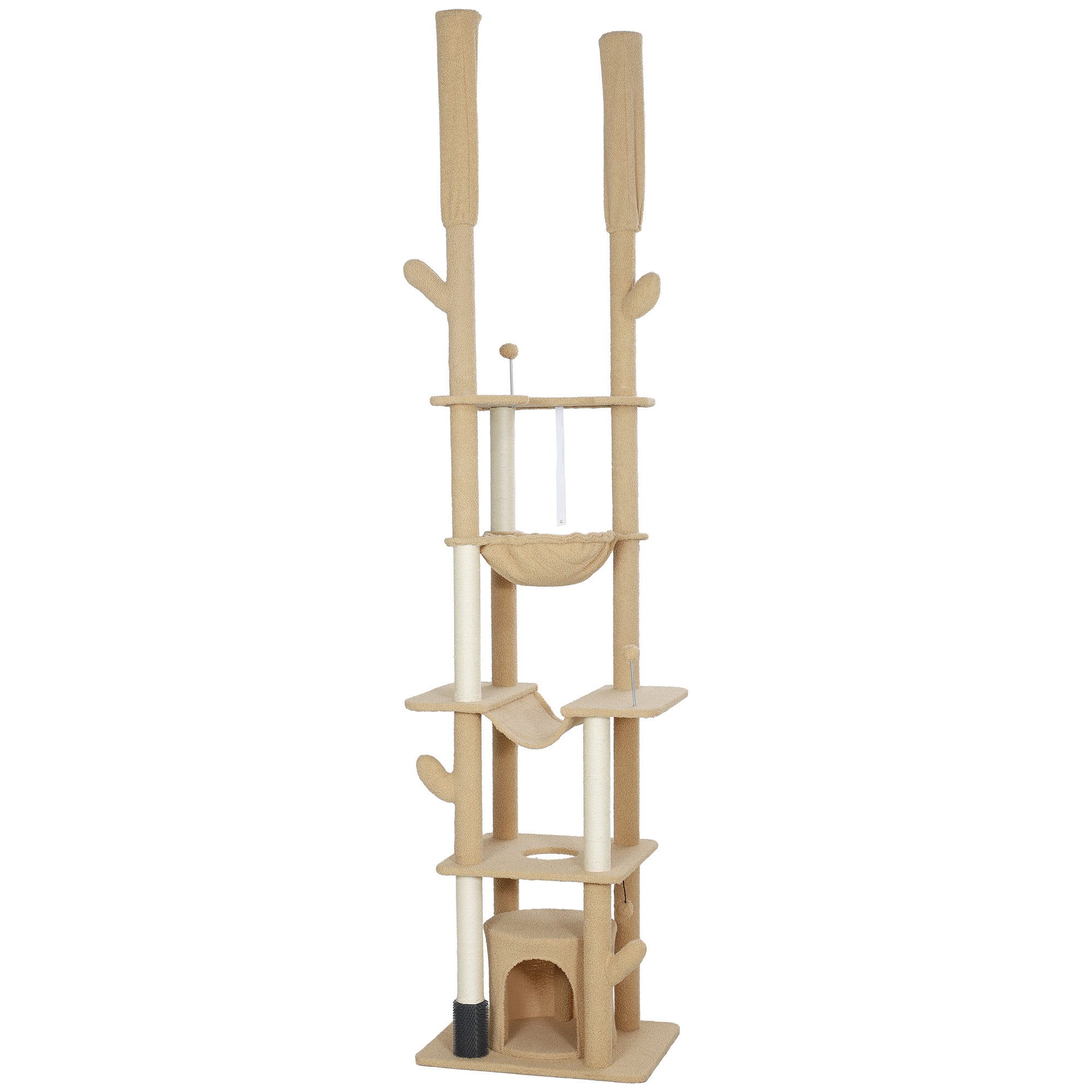 89"-100" Floor to Ceiling Cat Tree Cat Tower for Large Cats w/ Scratching Posts, Grooming Brush Post, Cat Condo, Brown