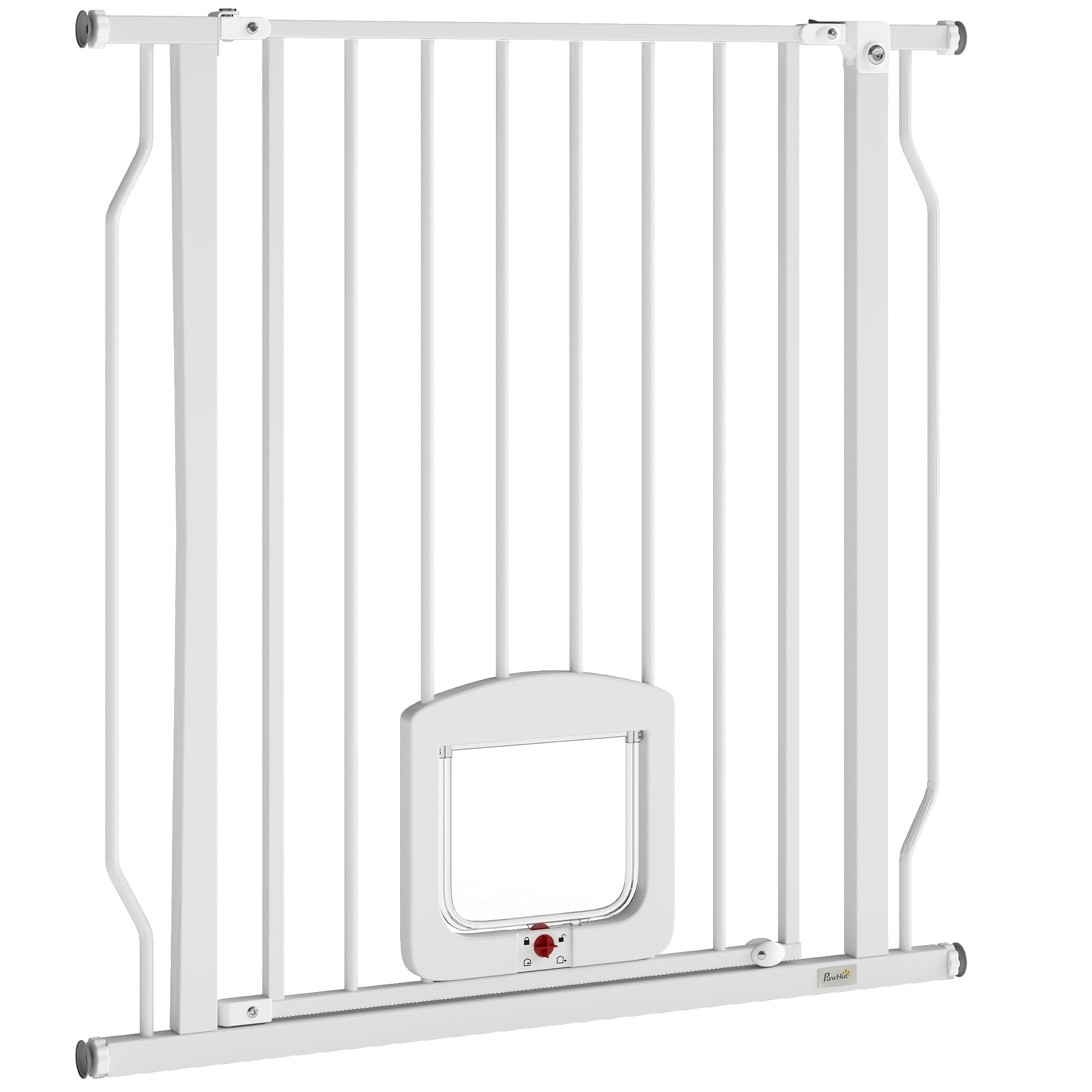 29.5-33.5" Adjustable Dog Gate with Cat Door, Easy Install Pressure/Hardware Mounted Pet Gate for Doorways, White