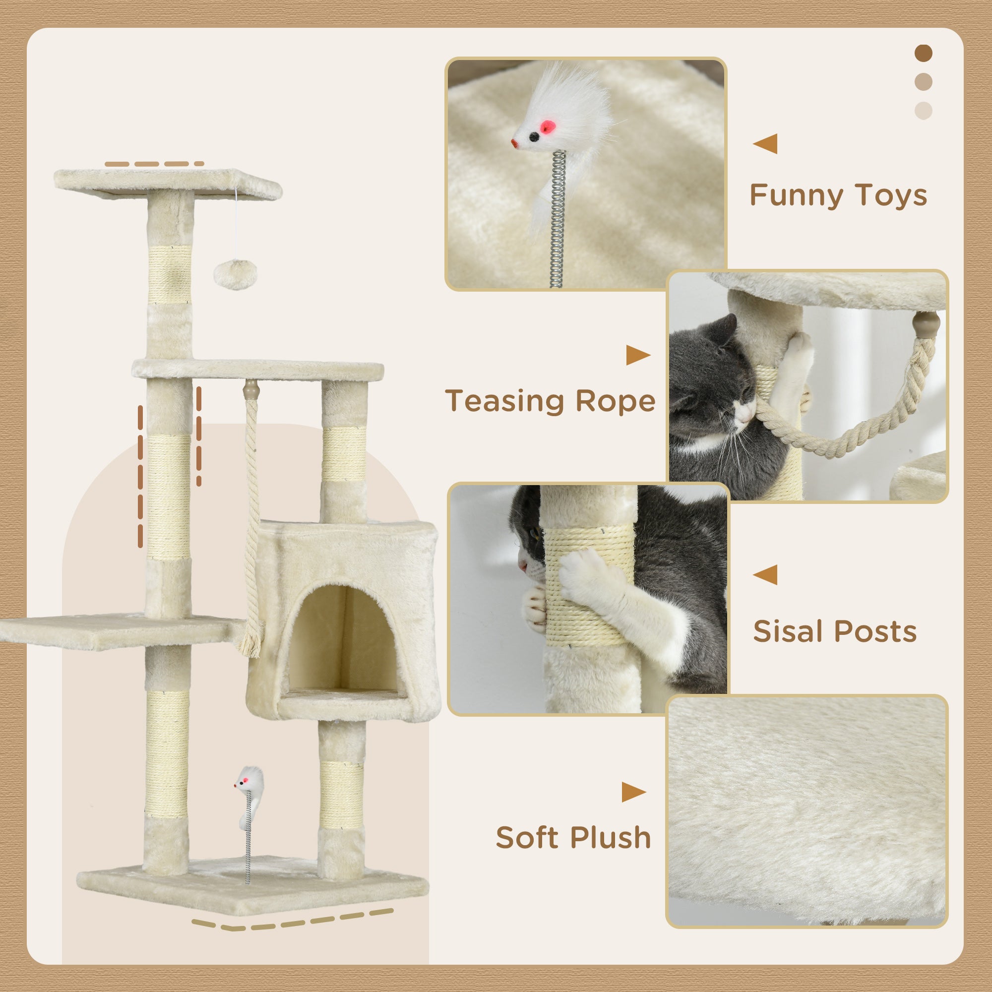 46" Scratching Cat Tree Multi Level Activity Center Kitty Condo Furniture Post Beige