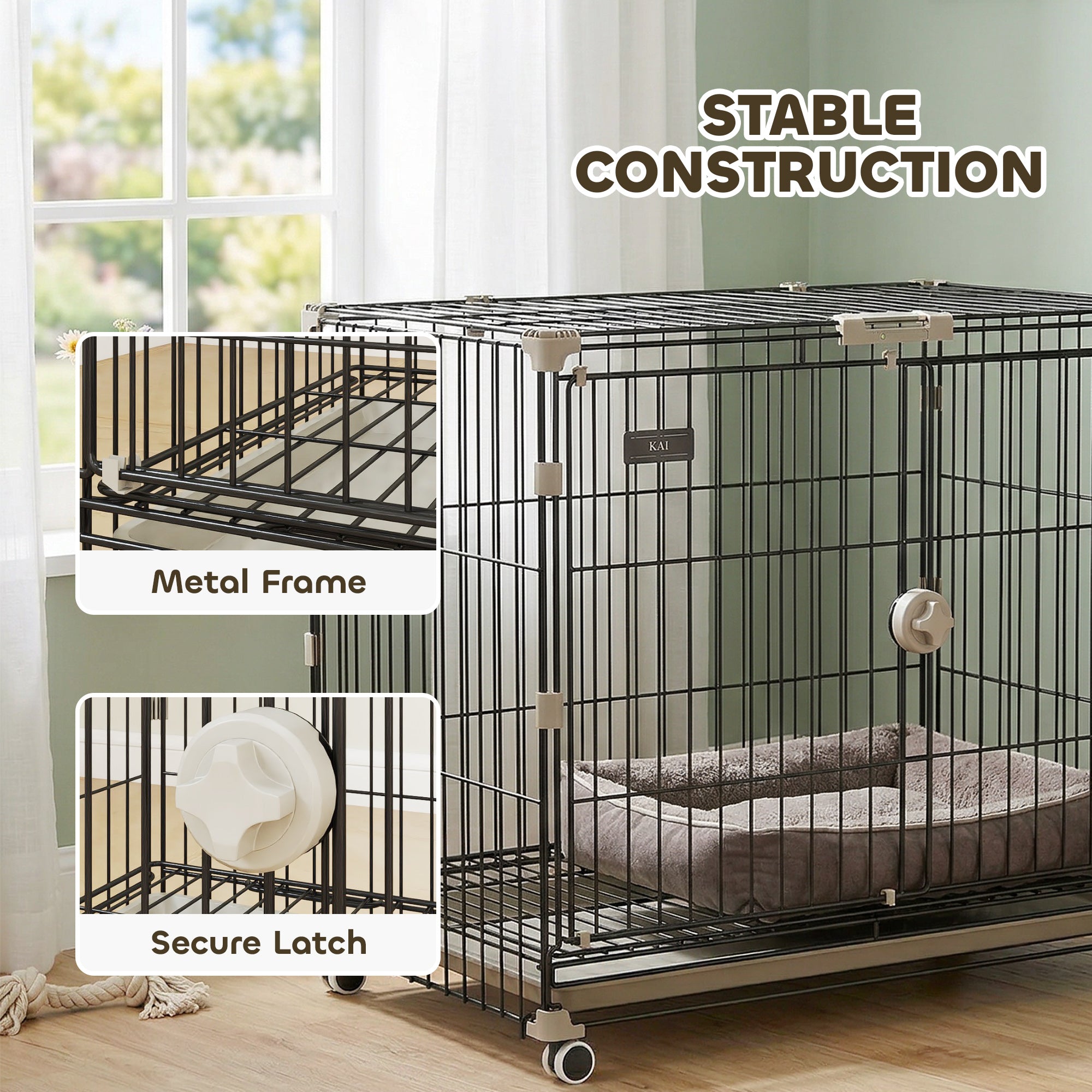 Dog Crate, 30 Inch Metal Dog Cage with Removable Tray, Lockable Wheels, 2 Doors for Small Medium Breeds, Black