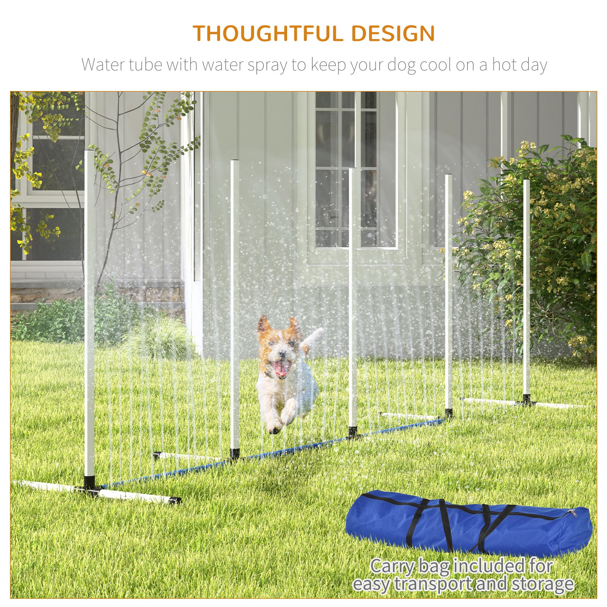 2PCs Dog Agility Kit with Weave Poles, Spray Water Tube, Whistle, Carry Bag, White