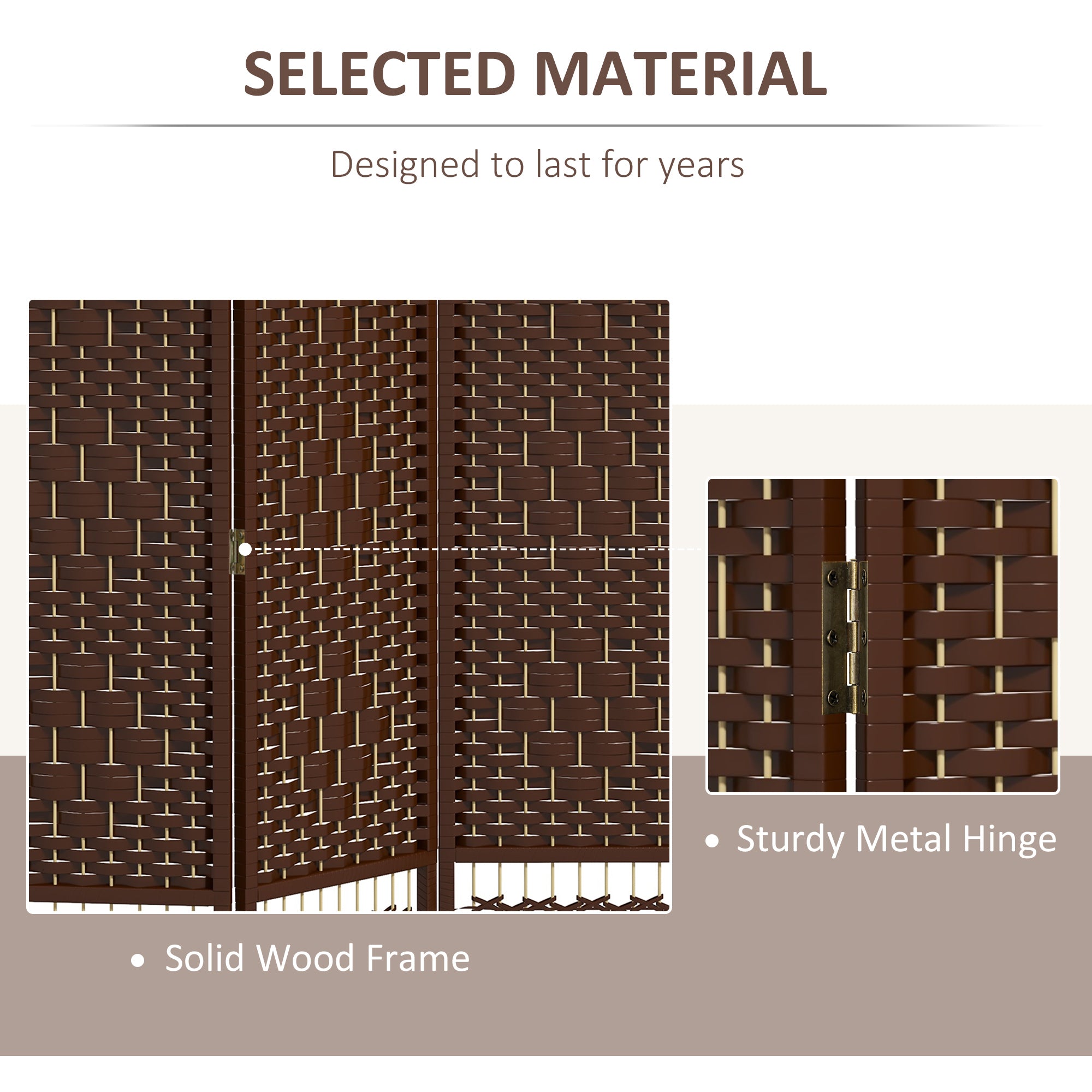 6 Panel Folding Room Divider, Portable Privacy Screen, Wave Fiber Room Partition for Home Office, Brown