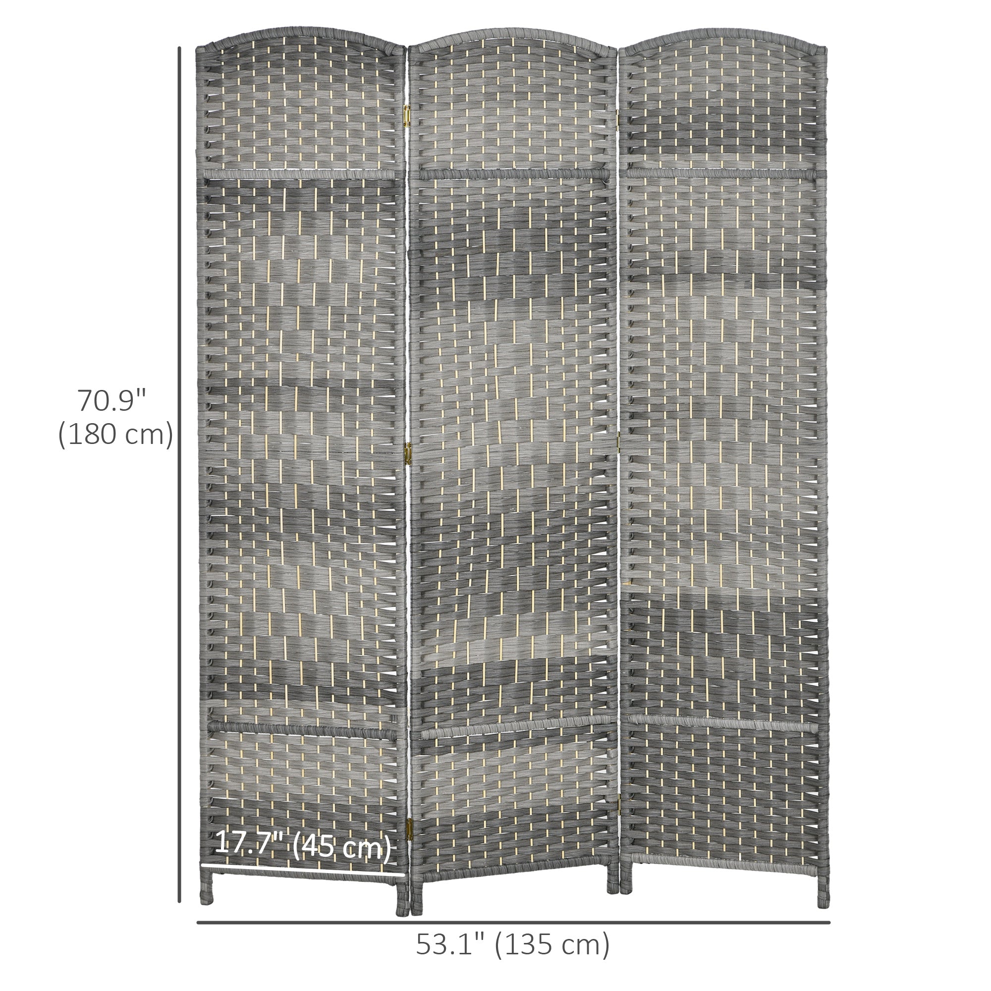 6 Ft Tall Folding Room Divider, 3 Panel Portable Privacy Screen, Hand-Woven Partition Wall Divider, Mixed Grey
