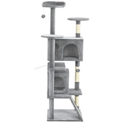 54" Cat Tree, Multi-Level Cat Tower with Scratching Posts, Cat Condos, Bed, Platforms, Ramp, Toy Ball, Light Grey