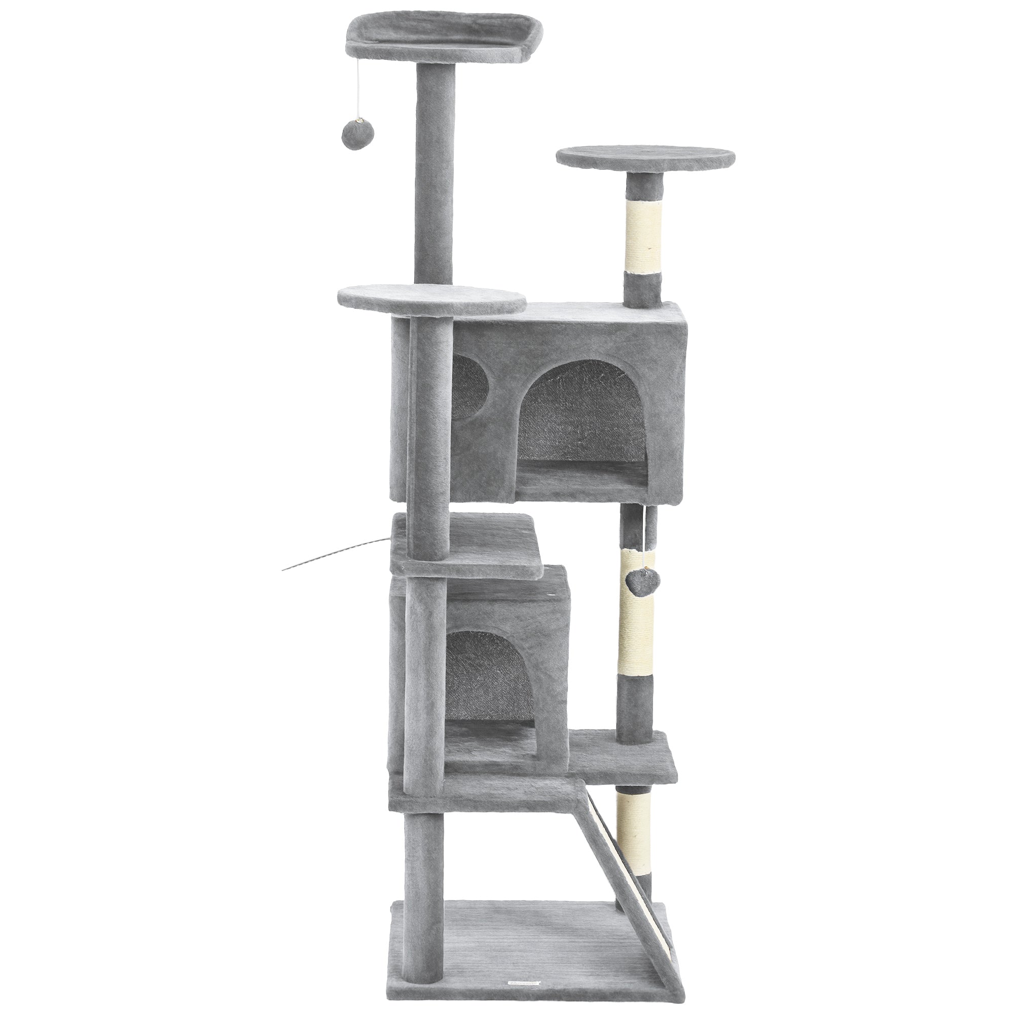 54" Cat Tree, Multi-Level Cat Tower with Scratching Posts, Cat Condos, Bed, Platforms, Ramp, Toy Ball, Light Grey