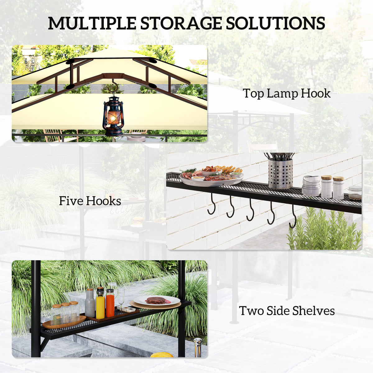 8' x 7.6' Grill Gazebo with Awning and Shelves - Beige