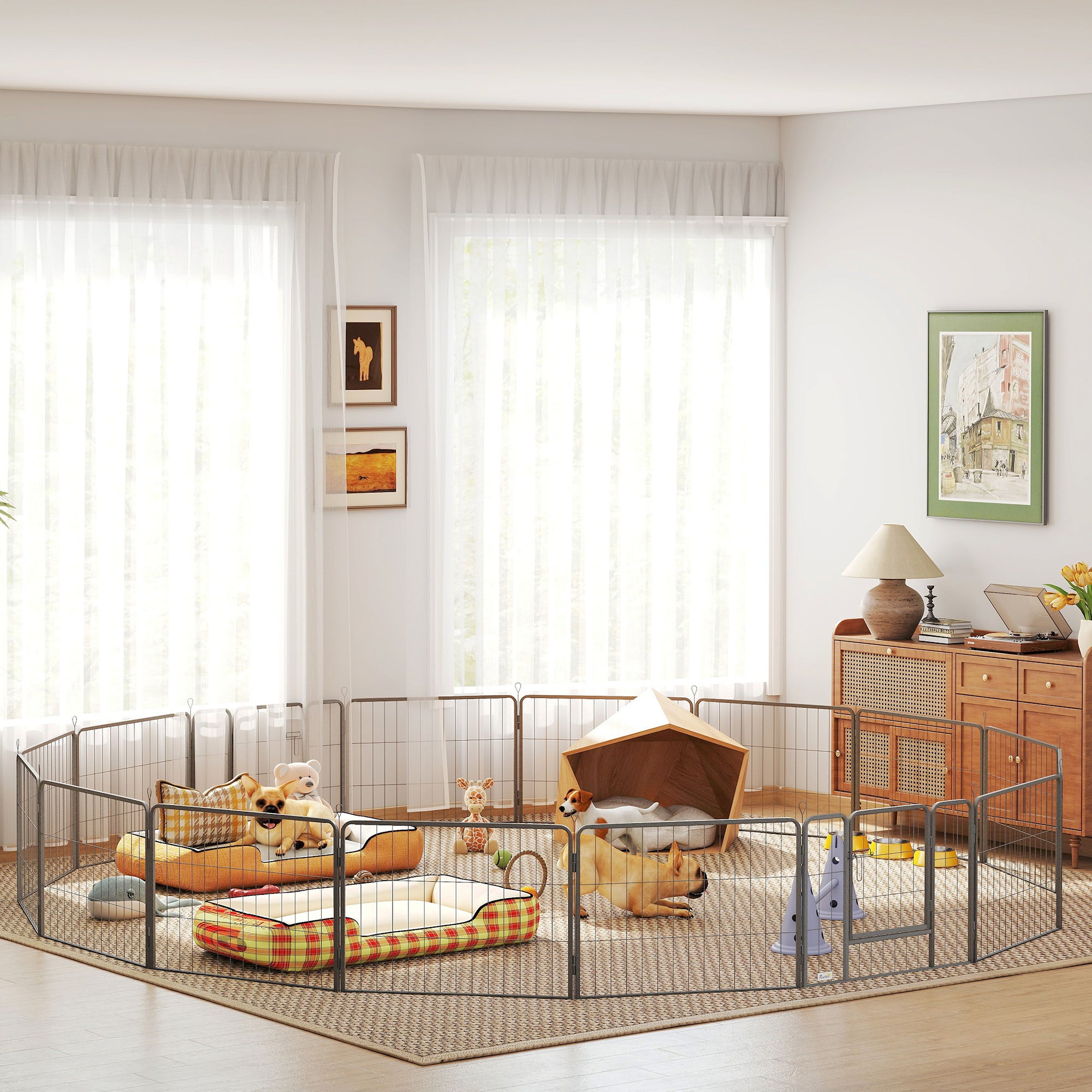 Parc à jeu robuste pour chiens, 16 panneaux, clôture pour animaux, parc d’exercice portable pour chiots, avec 2 portes à loquet verrouillable, pour une utilisation intérieure ou extérieure, hauteur de 23,5 pouces