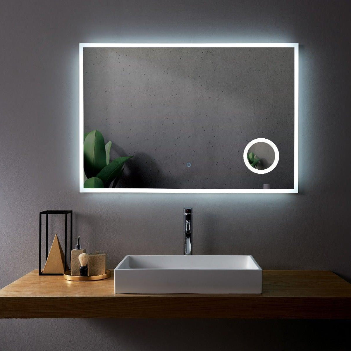 48" x 29.5" LED Bathroom Mirror with Built-in 3X Magnifying Mirror - Frameless Anti-Fog Smart Mirror with Dimming Control, Energy-Saving LED Lighting & Dual Mirror Design