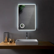 24" x 29.5" LED Bathroom Mirror with Built-in 3X Magnifying Mirror - Frameless Anti-Fog Smart Mirror with Dimming Control, Energy-Saving LED Lighting & Dual Mirror Design
