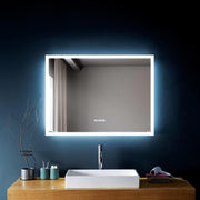 40" x 30" Smart LED Bathroom Mirror with Digital Time & Temperature Display - Professional Anti-Fog Mirror with Dual Color Temperature (3000K/6000K), Touch Dimming Control & 5mm Copper-Free Silver Glass