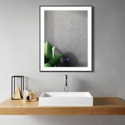 24" x 29.5" LED Bathroom Mirror with Matte Black Aluminum Frame - Hardwired Anti-Fog Smart Mirror with Frosted Edge Glow, Dimming Control & 6000K Backlit Lighting