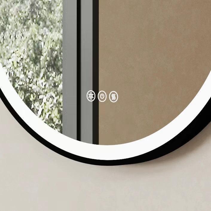 24" Round Smart LED Bathroom Mirror with Digital Clock & Temperature Display - Matte Black Frame Anti-Fog Mirror with Touch Screen Dimming Control & Energy-Saving Lighting