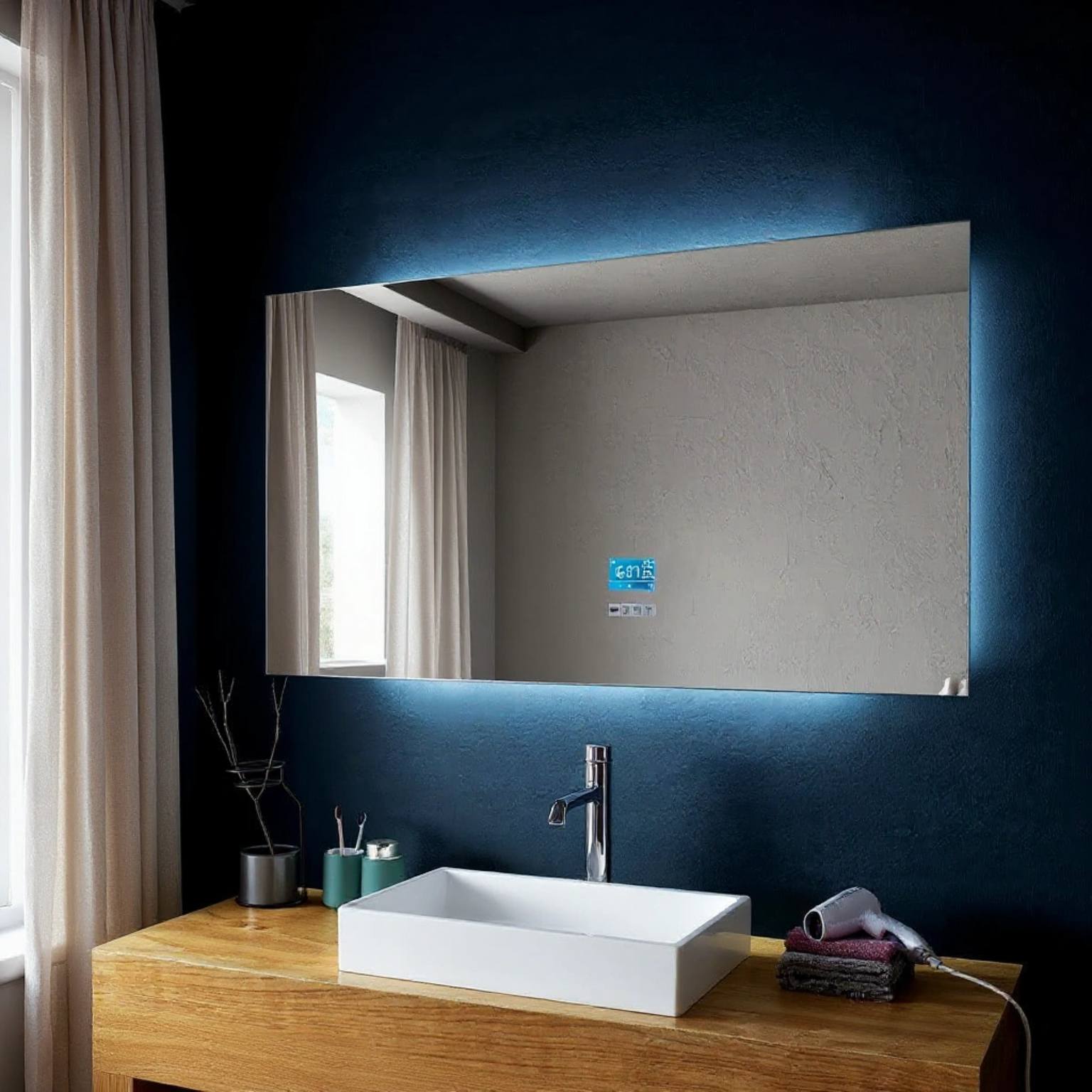 60" x 30" Smart LED Bathroom Mirror with Touch Screen Display - Bluetooth Mirror with Built-in Speakers, Automatic Anti-Fog Technology, Energy-Saving Lighting & Frameless Design