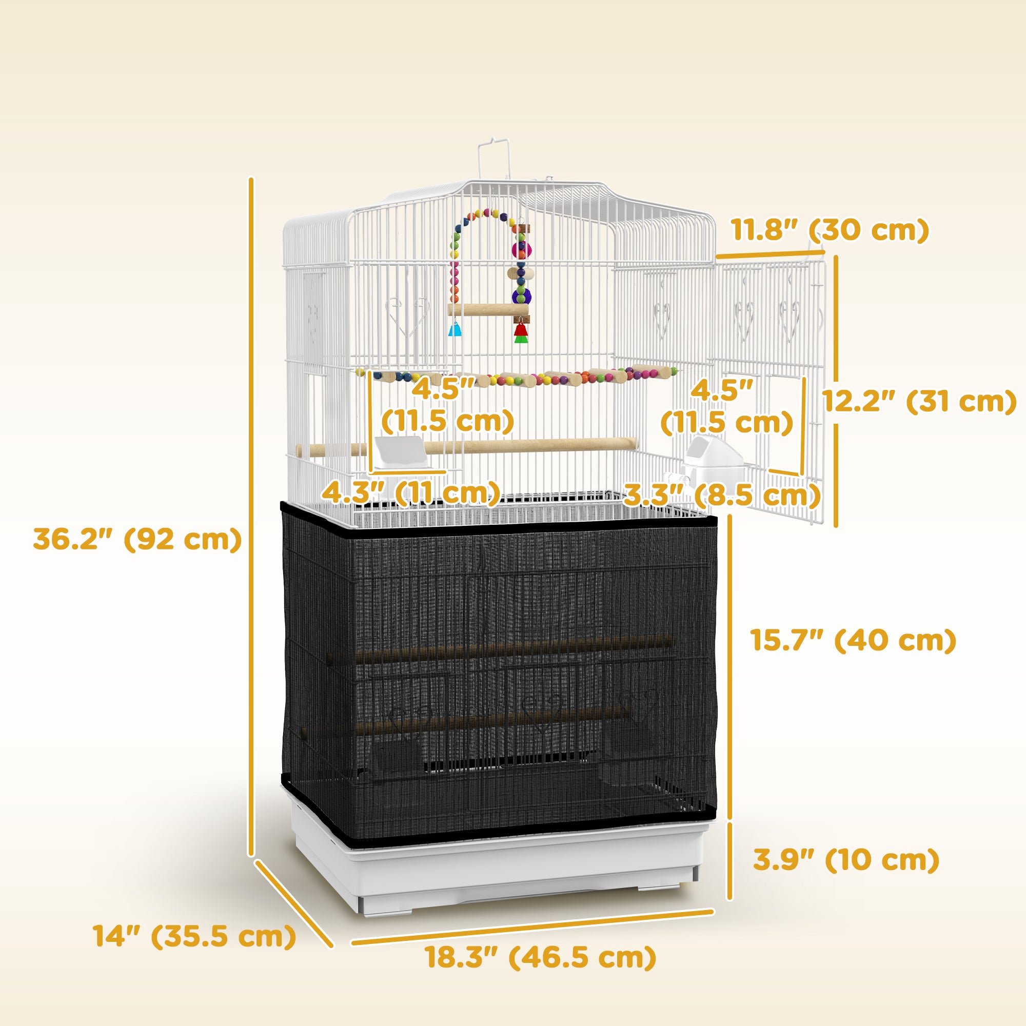 36" Bird Cage with Accessories, Handle, Mesh Cover, Tray, White