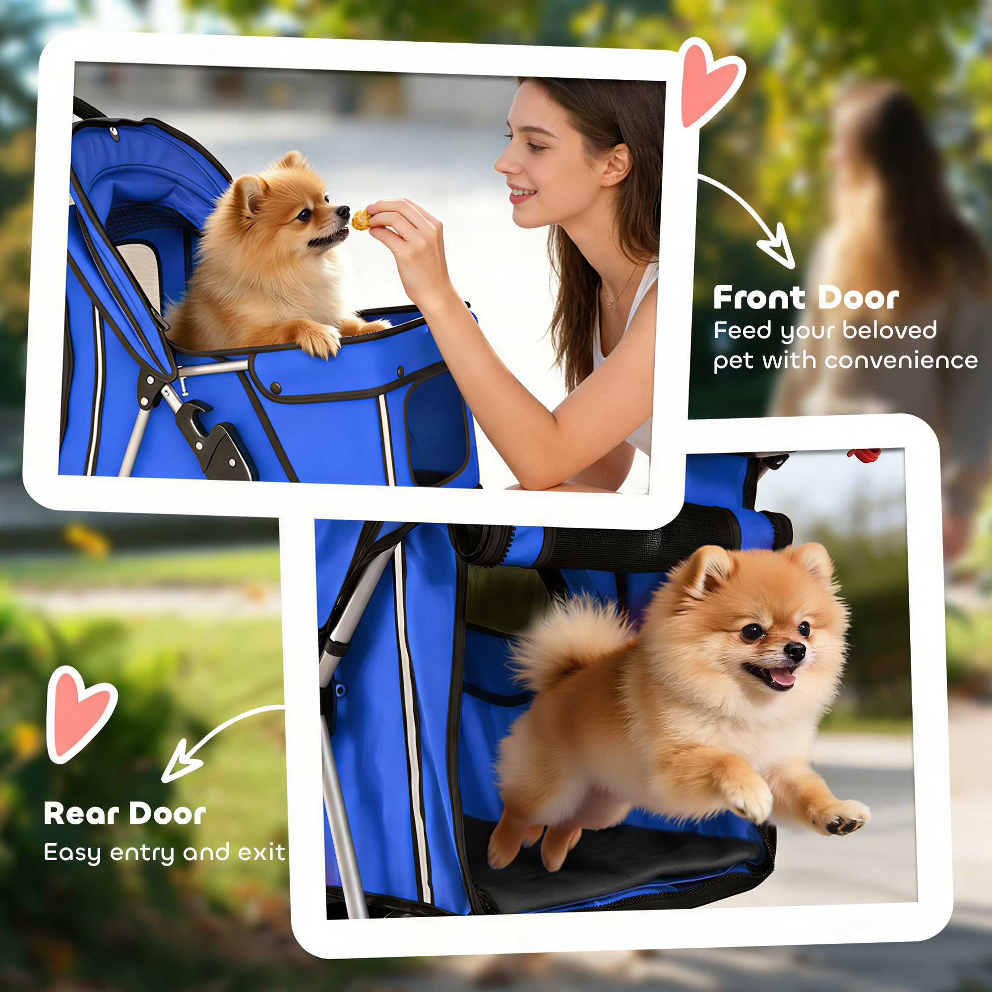 Pet Stroller with Reflective Strips, Foldable Cat Stroller with 360° Swivel Wheels for Small Dogs and Cats, Blue