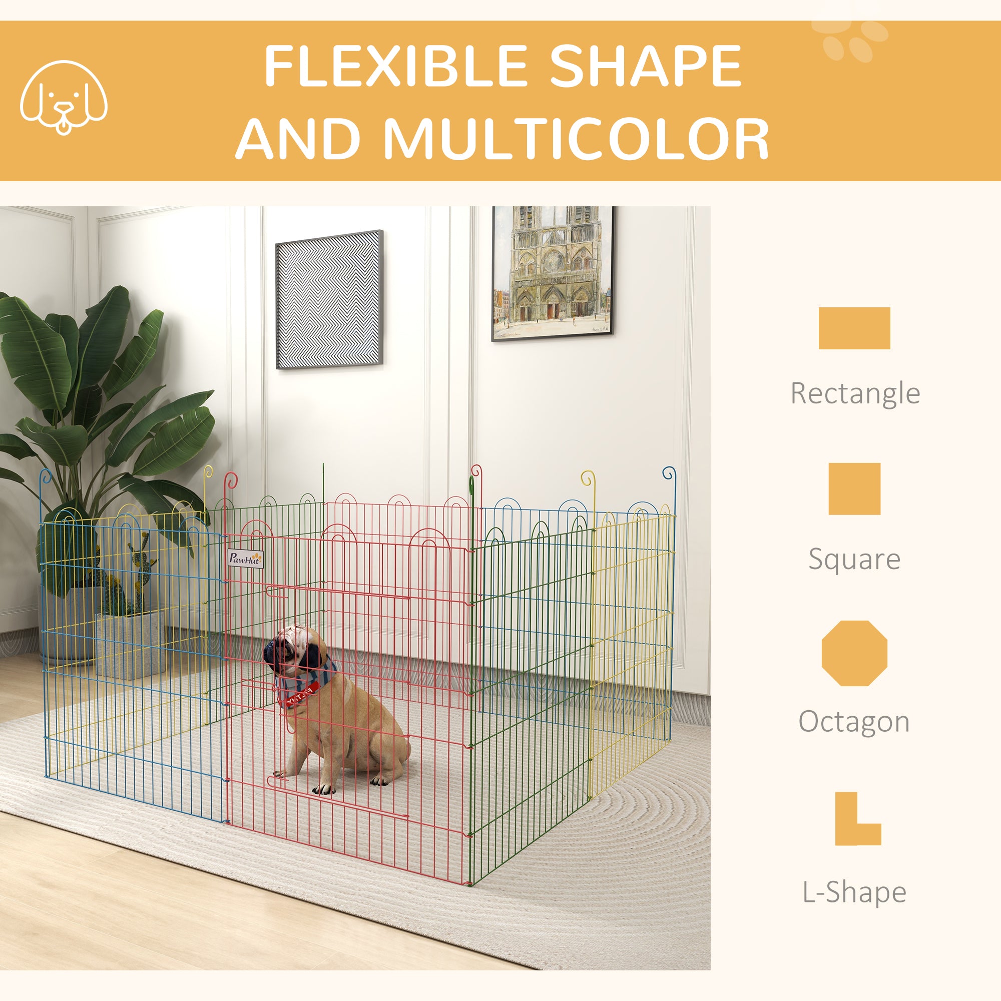 Metal Pet Playpen Portable Octagon Dog Exercise Fence Multi-colored