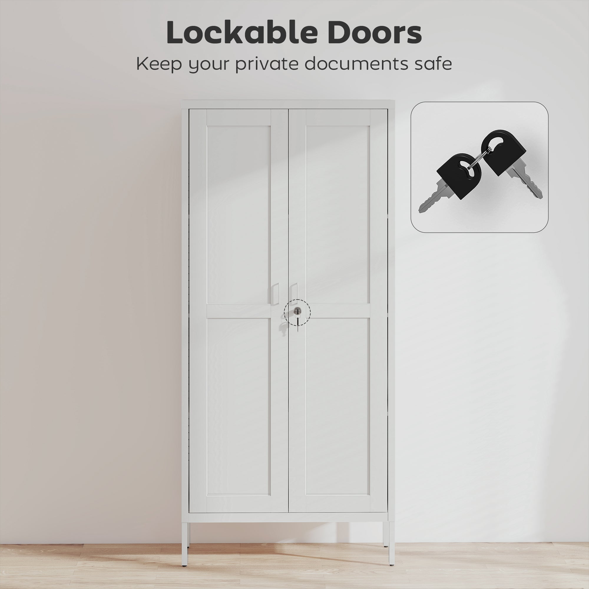 Lockable Steel Storage Cabinet - 3 Shelves 2 Doors White