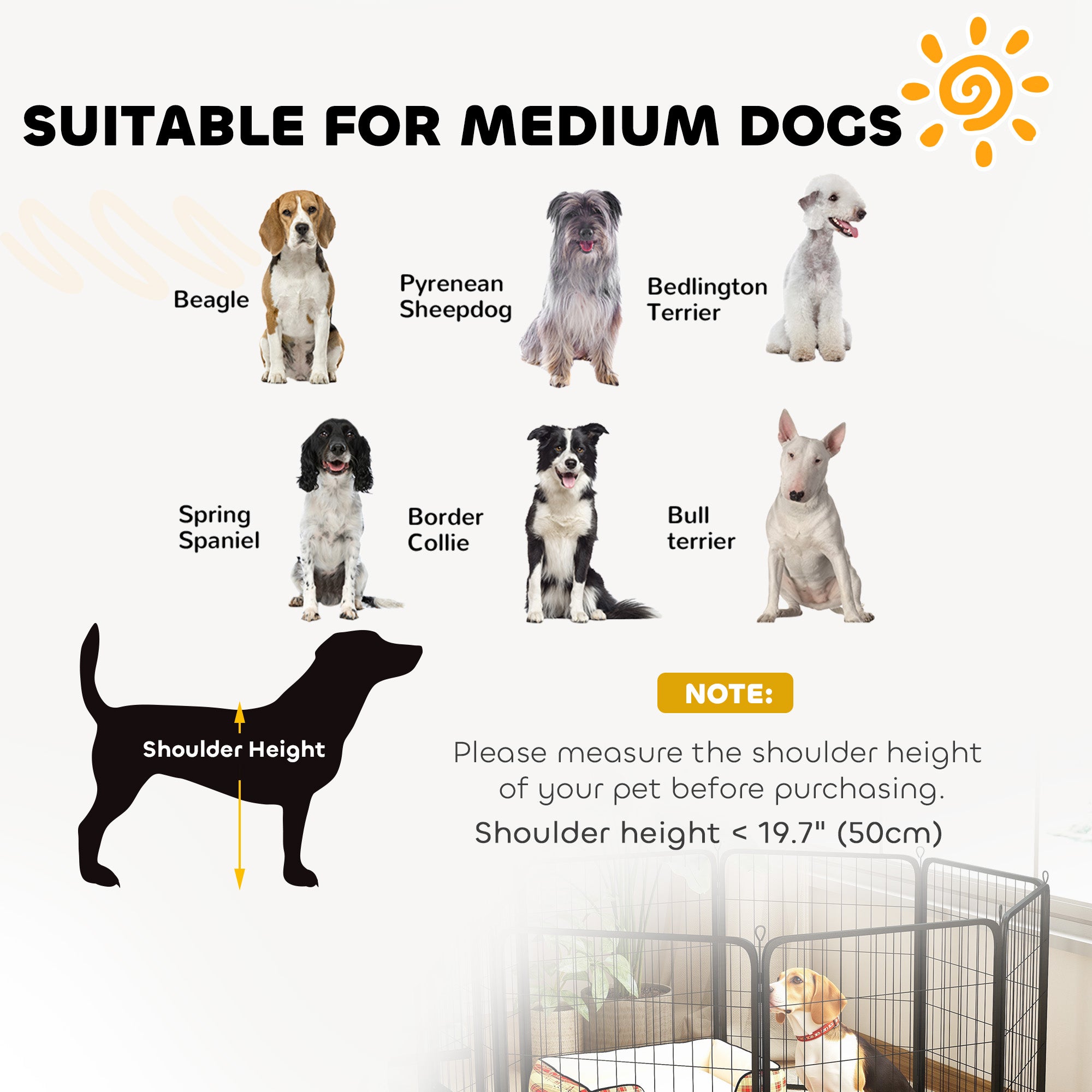 Parc pour chien de 31.5" intérieur et extérieur, parc portable pliable à 8 panneaux avec porte et sangle pour chiens de taille moyenne