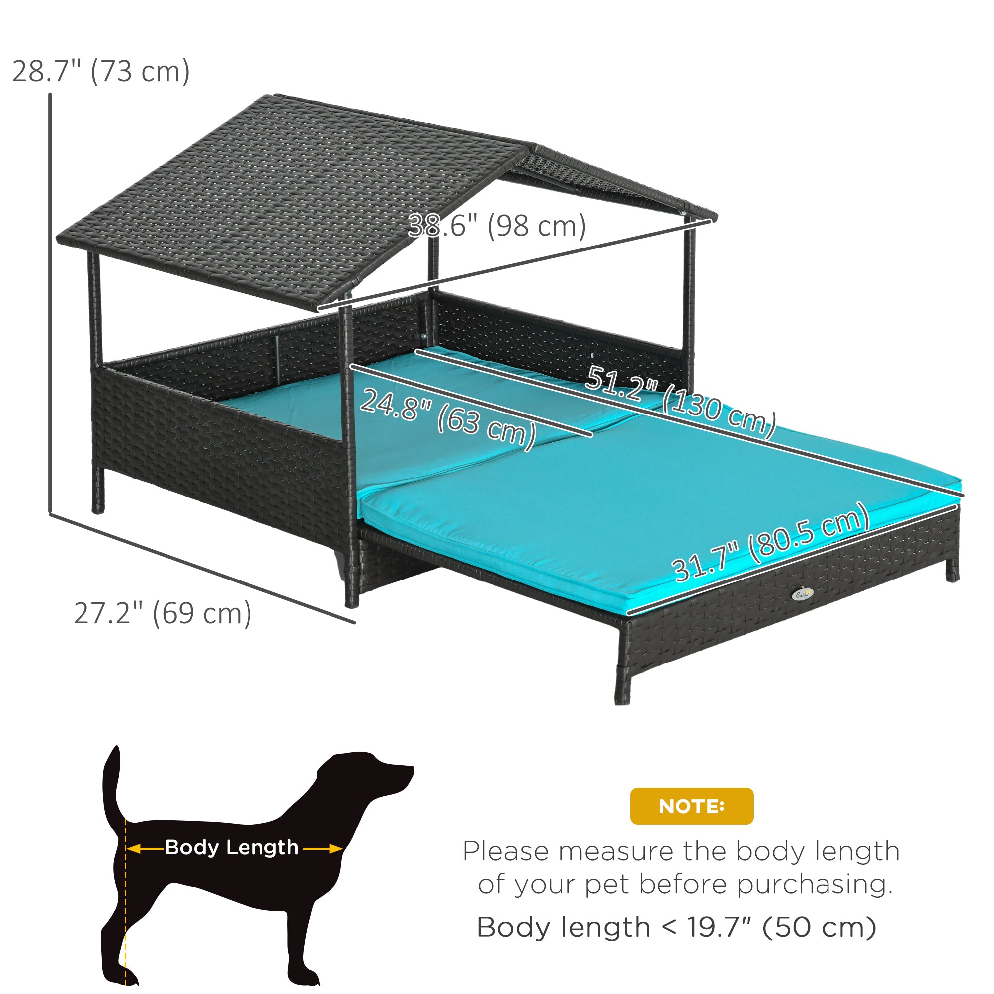 Niche pour chien en rotin avec auvent, panier pour chien en osier avec coussin résistant à l’eau, pour petites et moyennes races, bleu