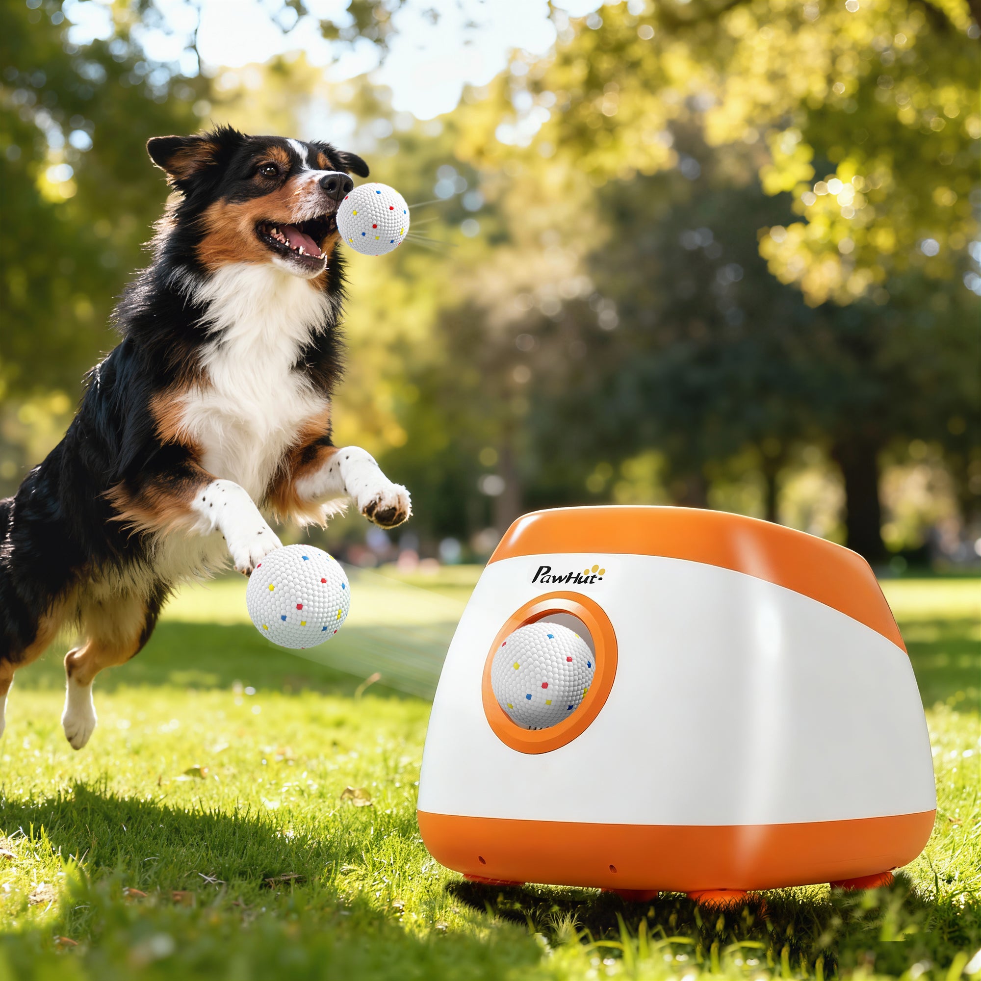 Automatic Dog Ball Launcher, Automatic Ball Launcher with 3 ETPU Balls, 26-79ft, for Medium and Large Dogs, Orange
