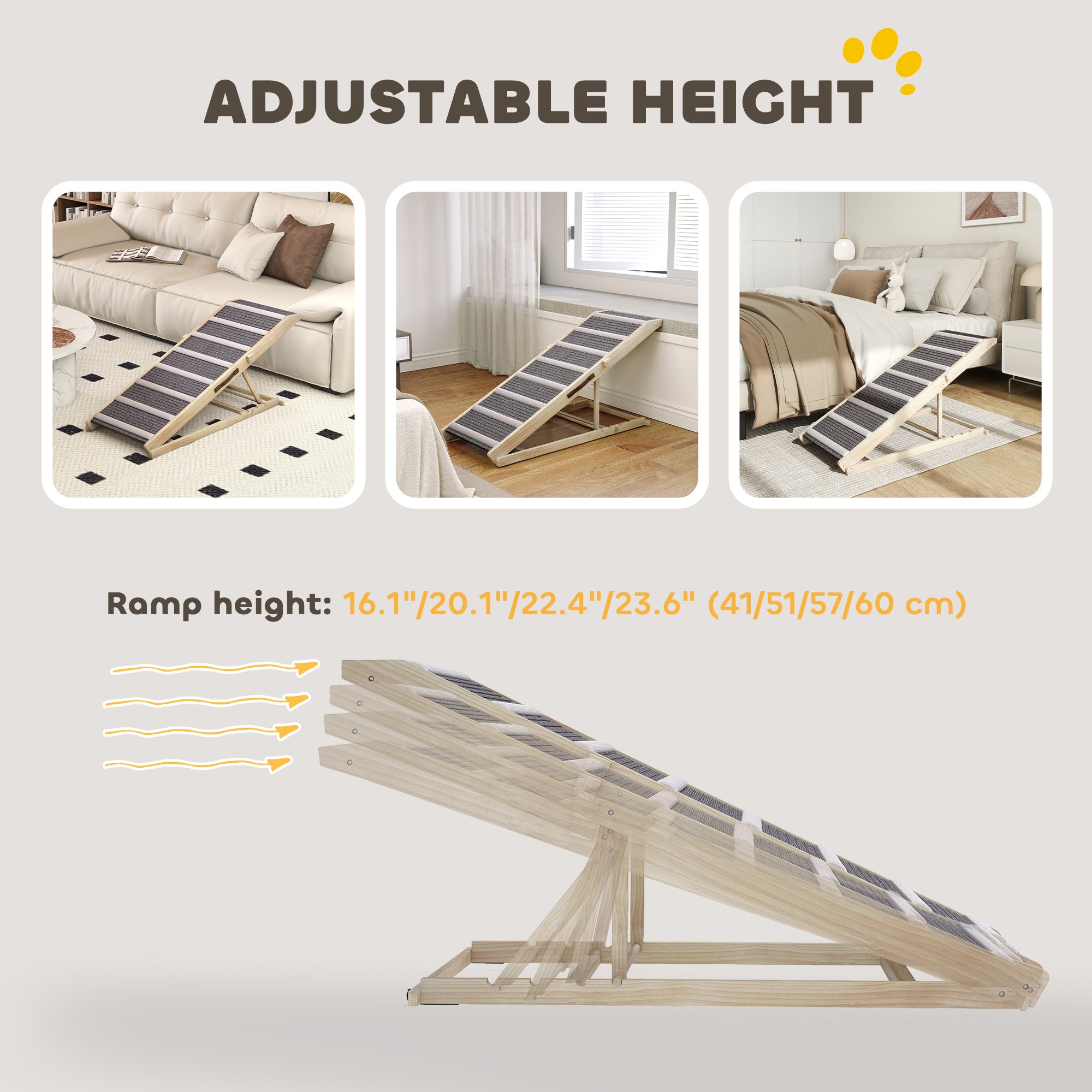 Dog Ramp for Couch, Foldable Pet Ramp for Small to Large Dog, 4 Adjustable Height from16" to 23.5"