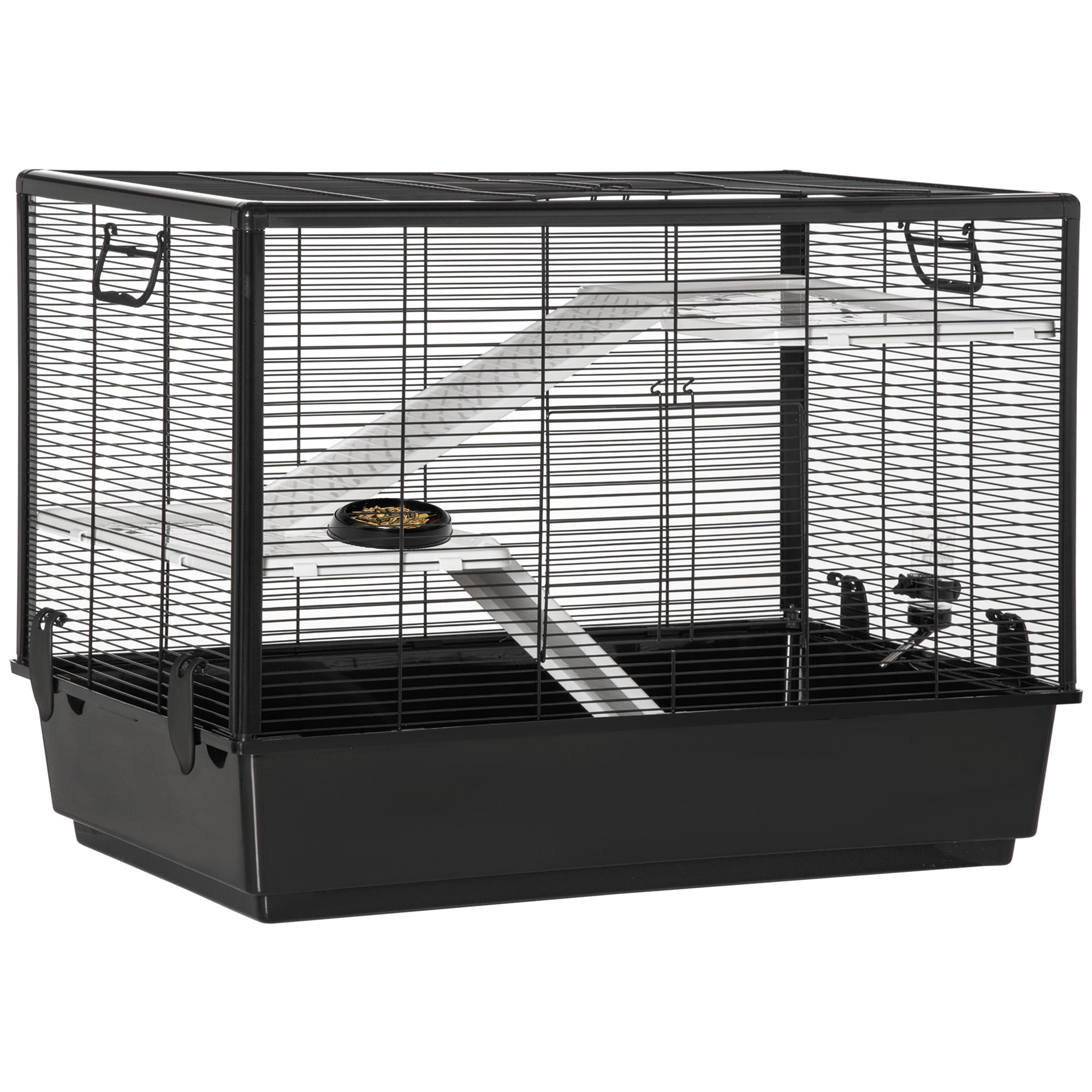 Cage à hamsters à 3 niveaux, cage pour cochons d’Inde, maison de jeu intérieure pour chinchillas avec accessoires : gamelle, biberon, rampes, 31.5"x19"x 23", noire