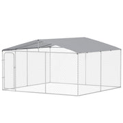 Chenil extérieur pour chien, parc robuste avec verrou sécurisé et couverture, pour jardin et terrasse, 13.1' x 13.1' x 7.5'