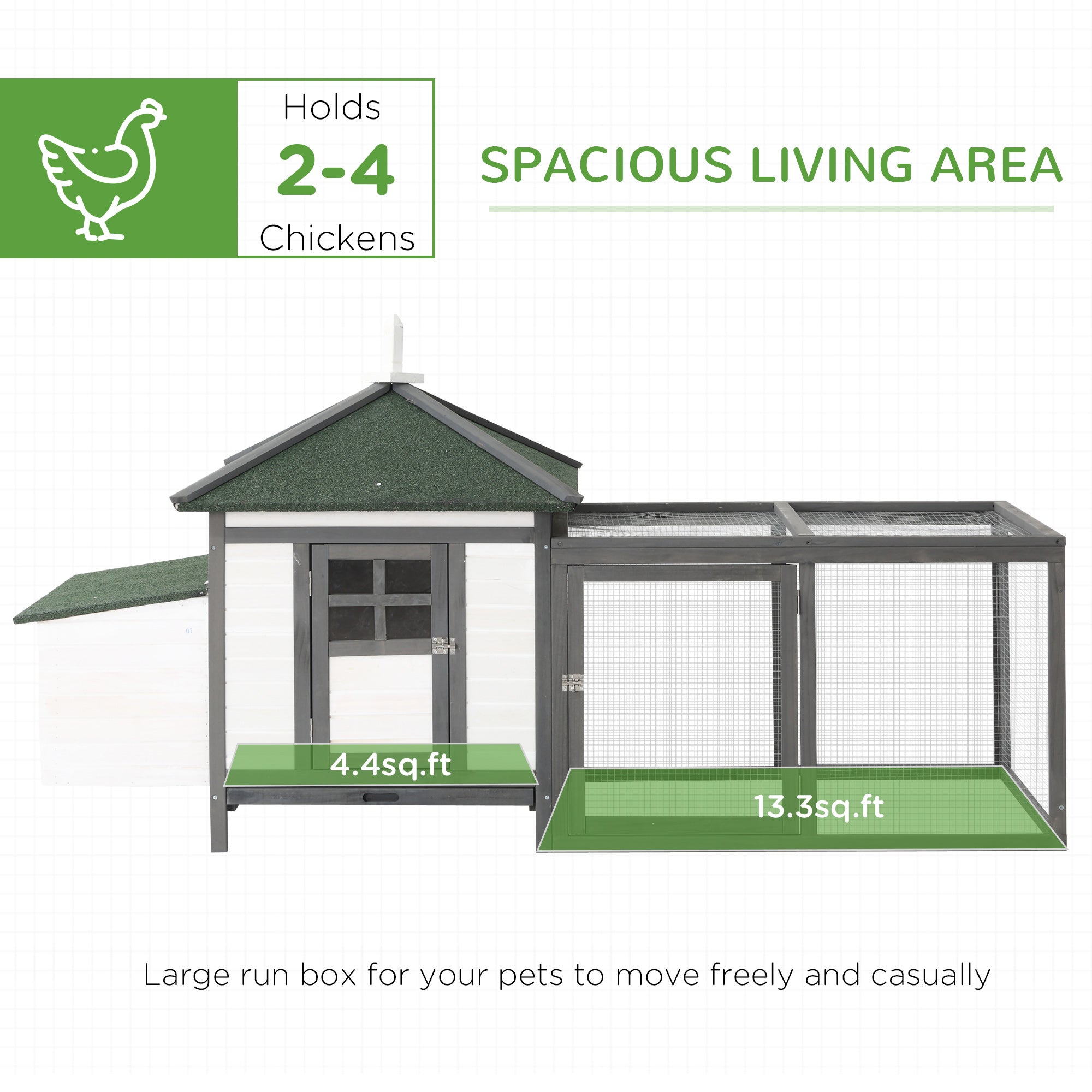 77" Chicken Coop Hen House Rabbit Hutch Poultry Cage Pen Outdoor Backyard with Nesting Box Run White and Dark gray