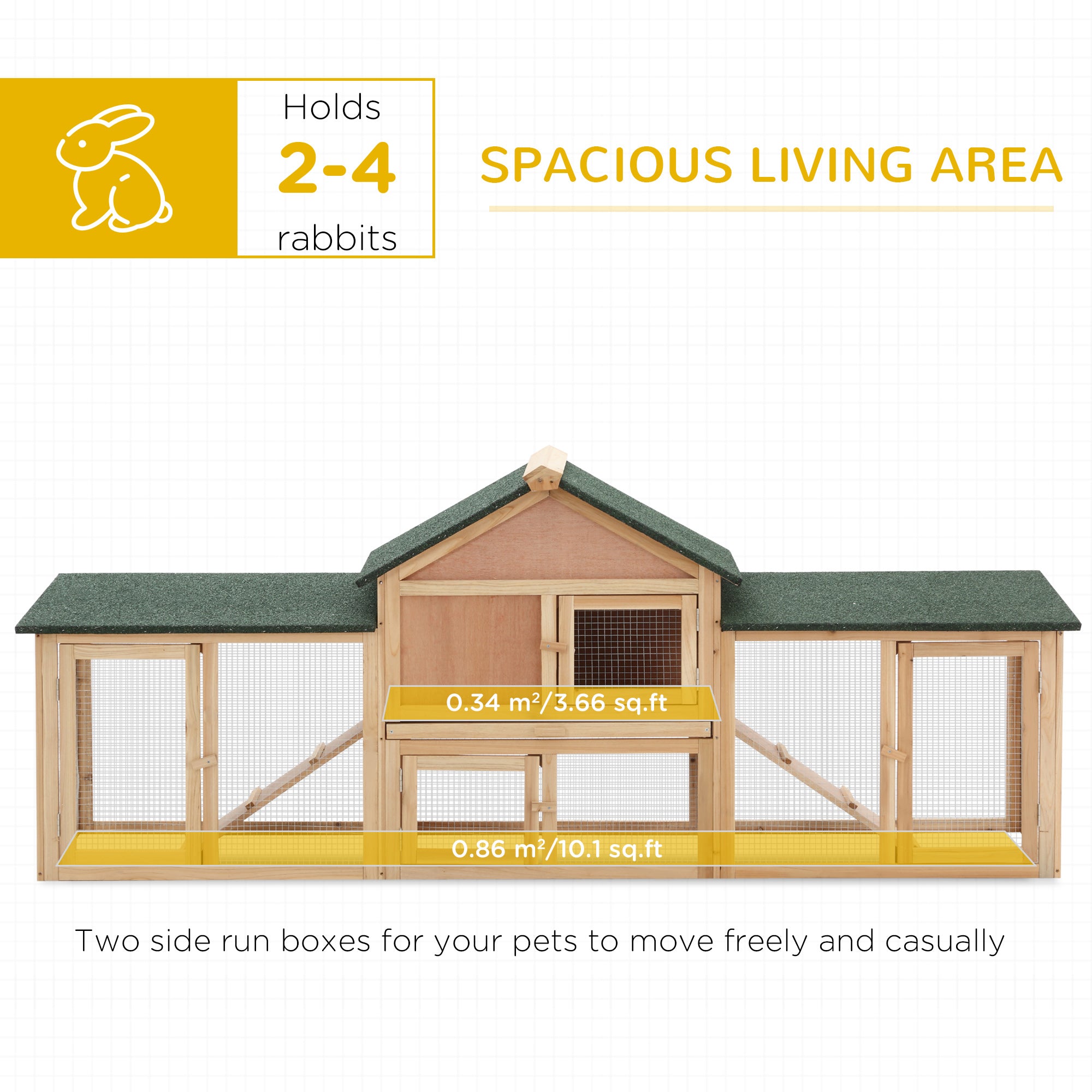 Large Rabbit Hutch Wood Bunny Cage Outdoor Guinea Pig House with Double Runs Slide Out Tray Ramps, 83"x18"x33", Natural