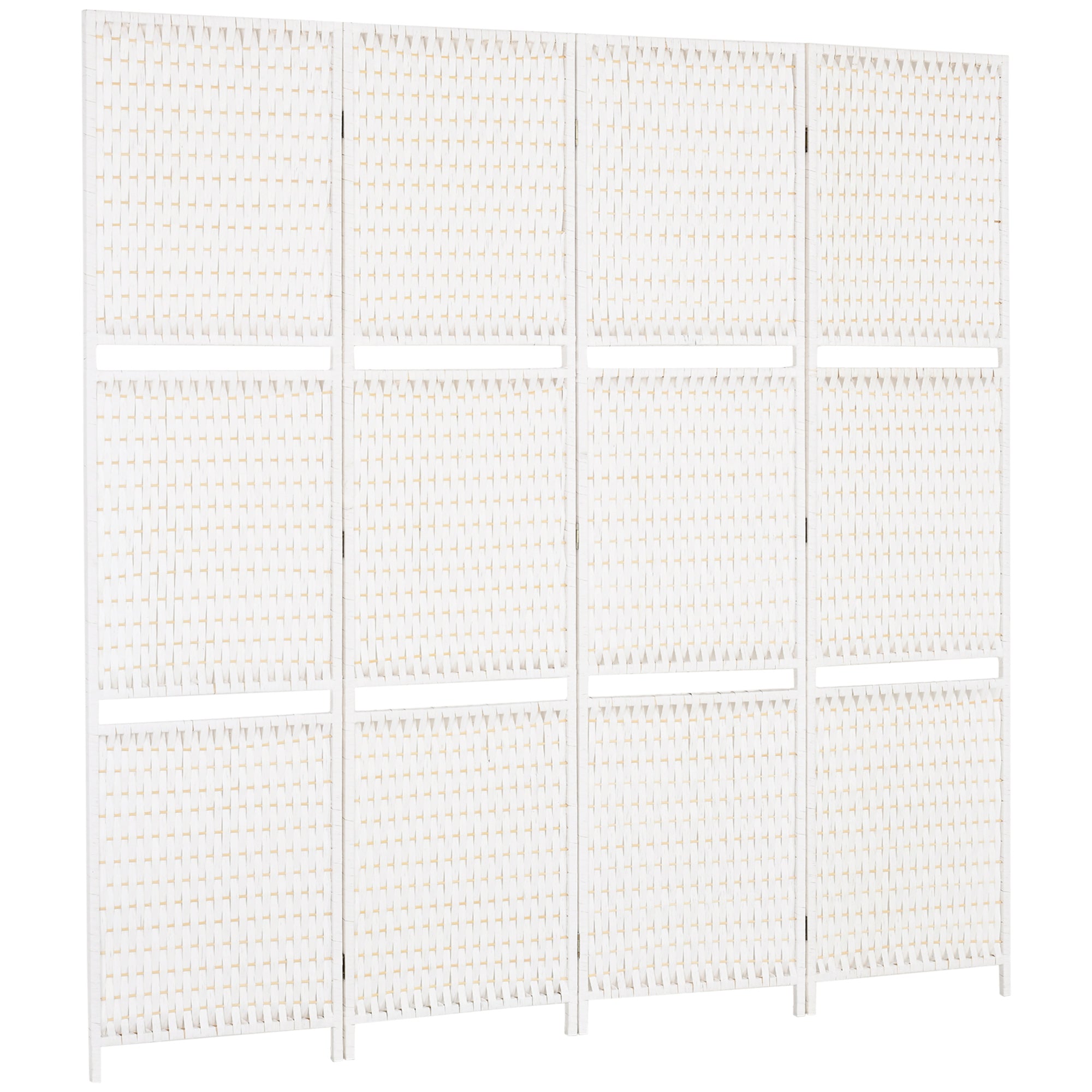 4 Panel Room Divider with Shelves, 6 FT Freestanding Folding Privacy Screen, Partition Wall Divider for Bedroom, White