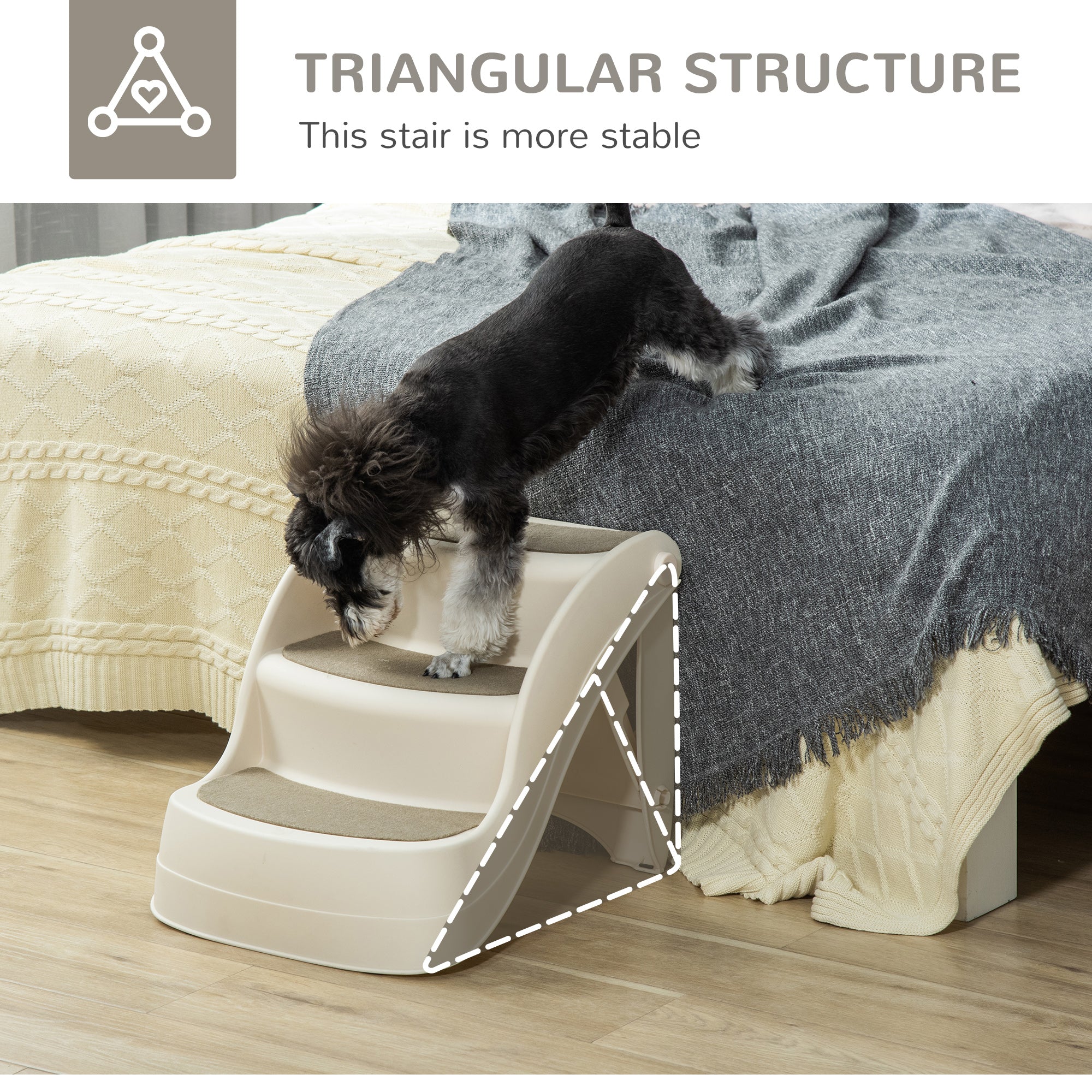 Portable Pet Stairs Foldable Steps for Small Dogs and Cats 3-Step with Non-slip Treads for Beds Sofas, Cream