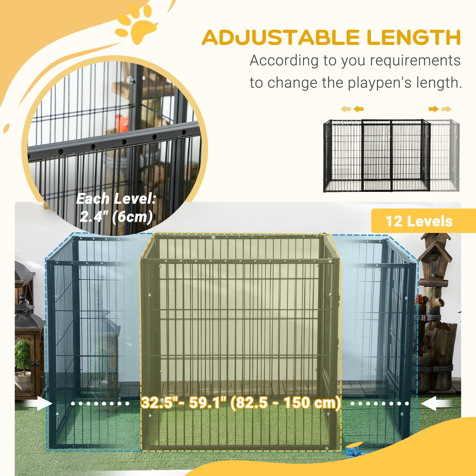 Parc pour chien à 6 panneaux de 32,5" – 59" x 32", parc robuste pour animaux, pour l’intérieur et l’extérieur, petits et moyens chiens