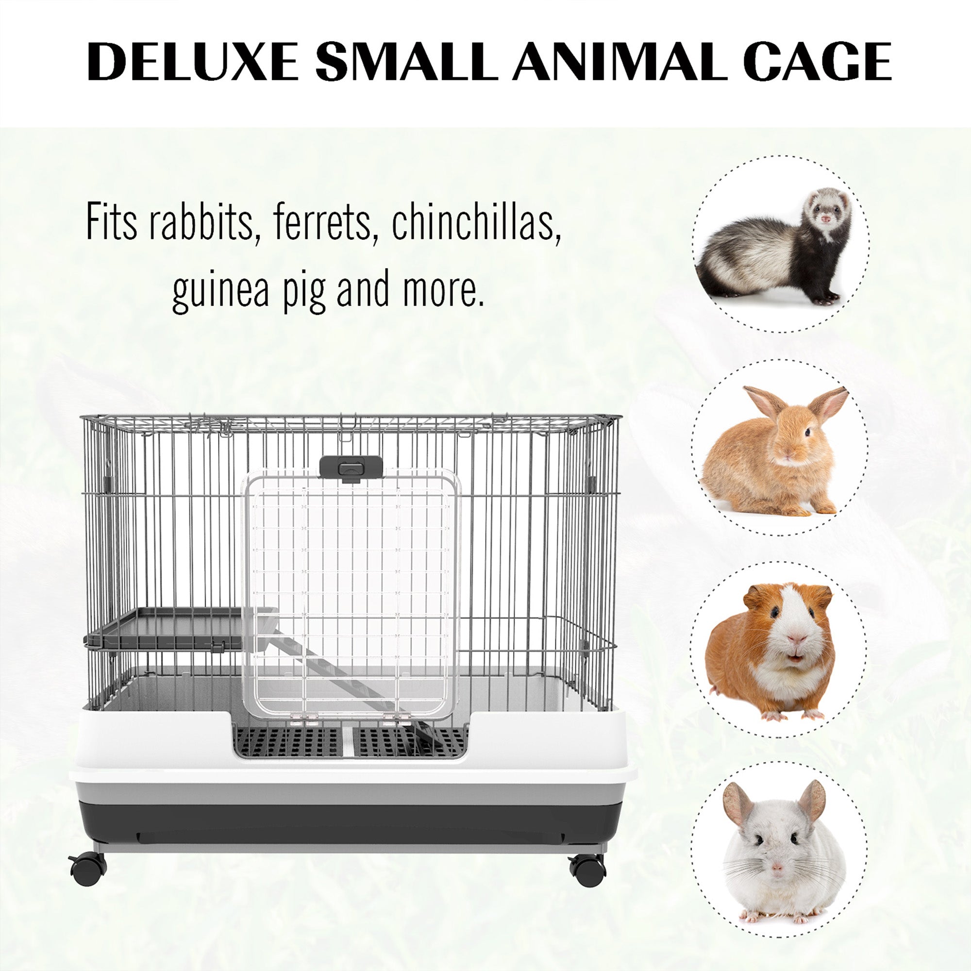 28"H Guinea Pig Cage, 2-Level Rabbit Cage for Ferret, Chinchilla, Hedghog, Bunny, Small Animal Habitat with Wheels, Slide-out Tray, Ramp, Black
