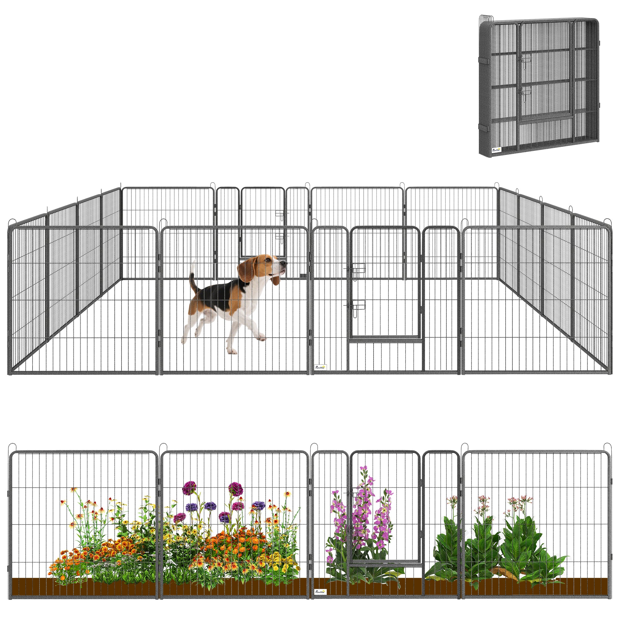 Parc de jeu robuste pour animaux, clôture en acier pour chiens composée de 16 panneaux, parc d’exercice pour chiots avec 2 portes à loquet verrouillable, hauteur de 31,5"
