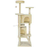63" Cat Tree, Multi-Level Cat Tower with Scratching Posts, Cat Condos, Bed, Platforms, Ramp, Toy Ball, Cream White