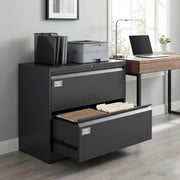 2-Drawer Lateral Filing Cabinet - Lockable Steel Black