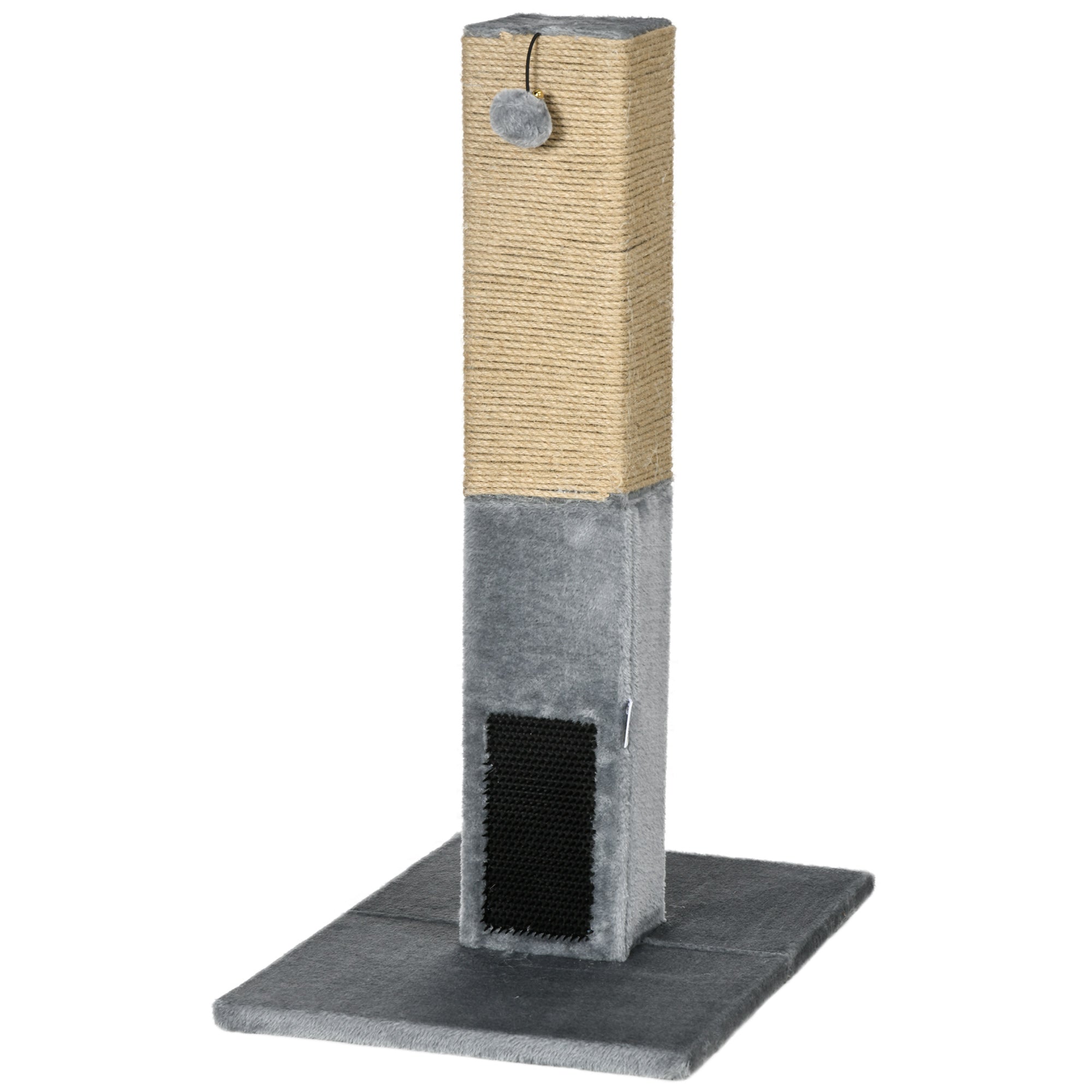 31" Tall Cat Scratching Post for Indoor Cats with Hanging Balls, Grooming Brushes, Stable Base, Grey