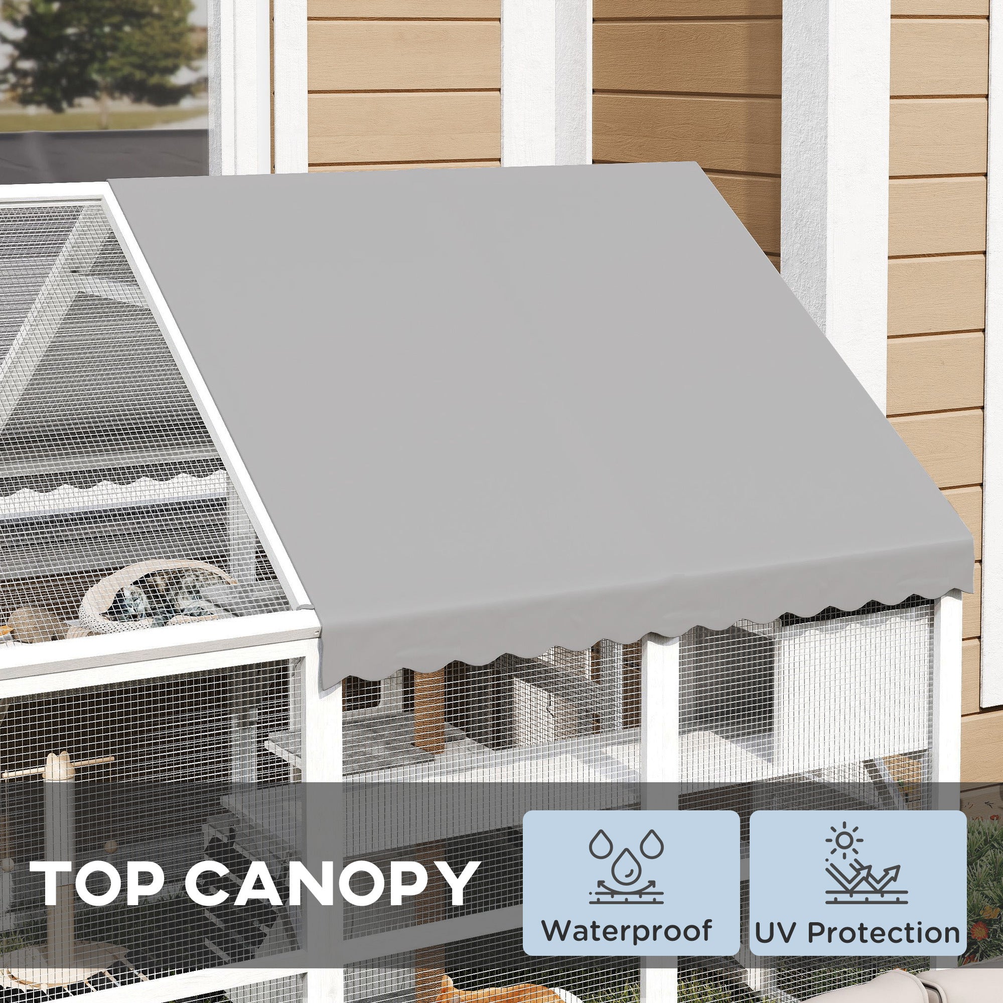 Outdoor Cat Enclosure Wooden Feral Cat House w/ Weatherproof Canopy, Bridges, Resting Boxes, Platforms, for 3-6 Cats