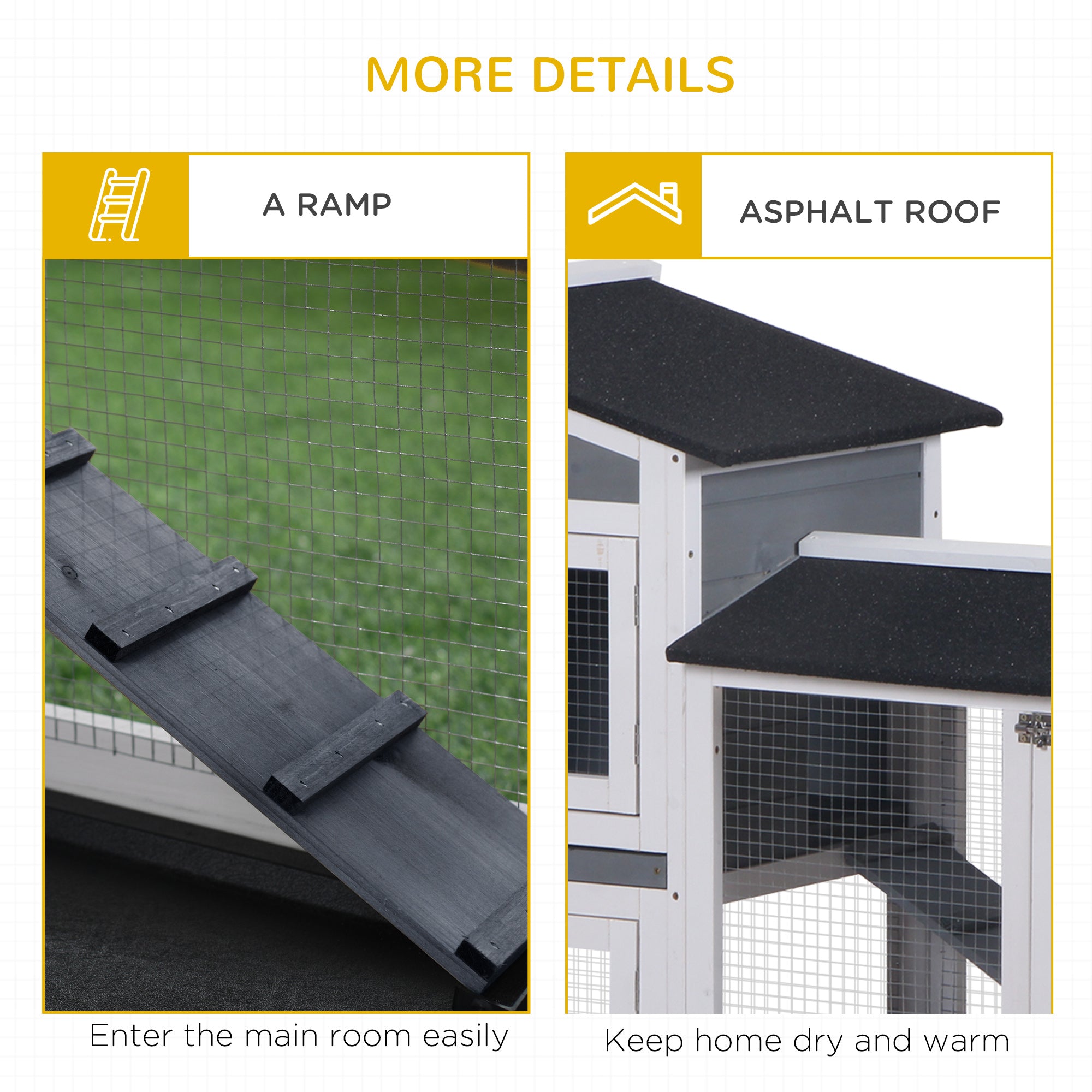 2-tier Wooden Rabbit Hutch w/ Ramp and Outdoor Run, Grey