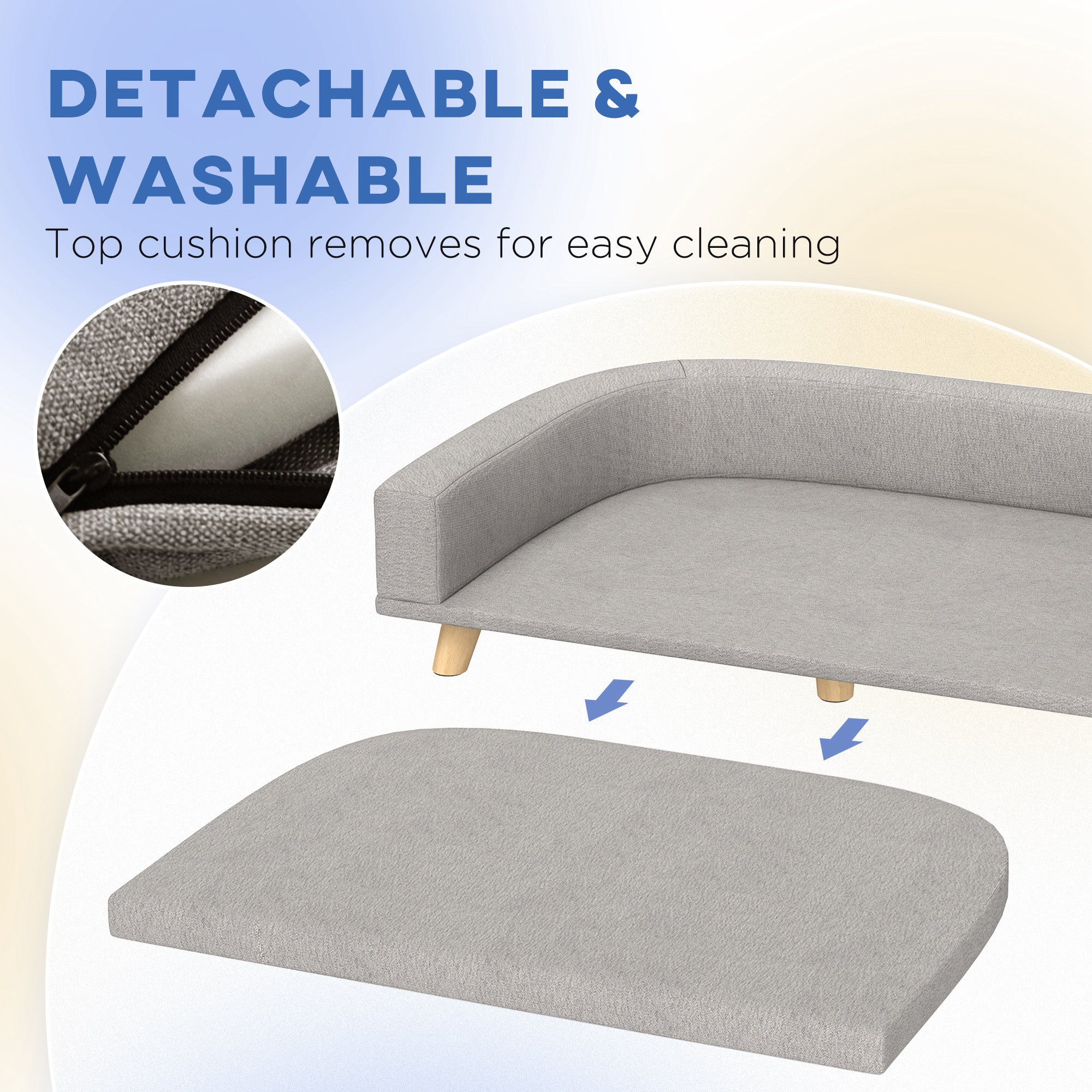 Dog Sofa for Large Dogs with Washable Cover, Anti-slip Foot Pads, Grey