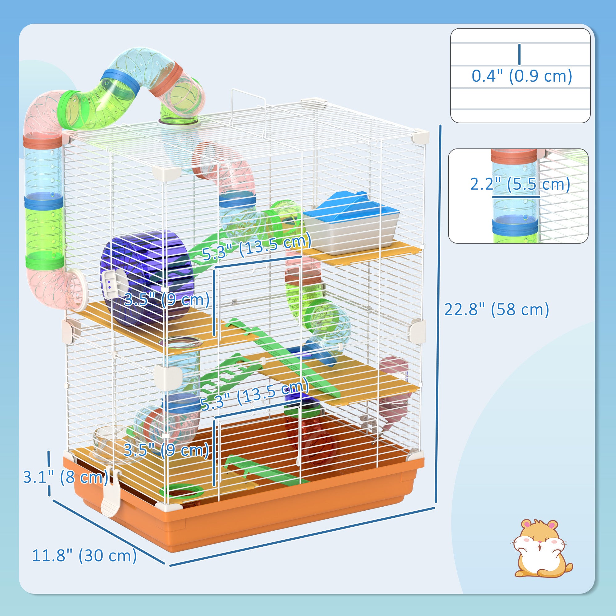 5 Tiers Hamster Cage Portable with Exercise Wheels Play Tube Water Bottle Dishes House Ladder for Gerbils, Orange